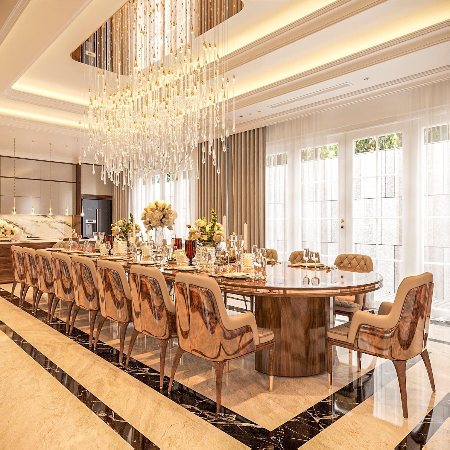 Bàn Ăn Gỗ Óc Chó 12 Ghế