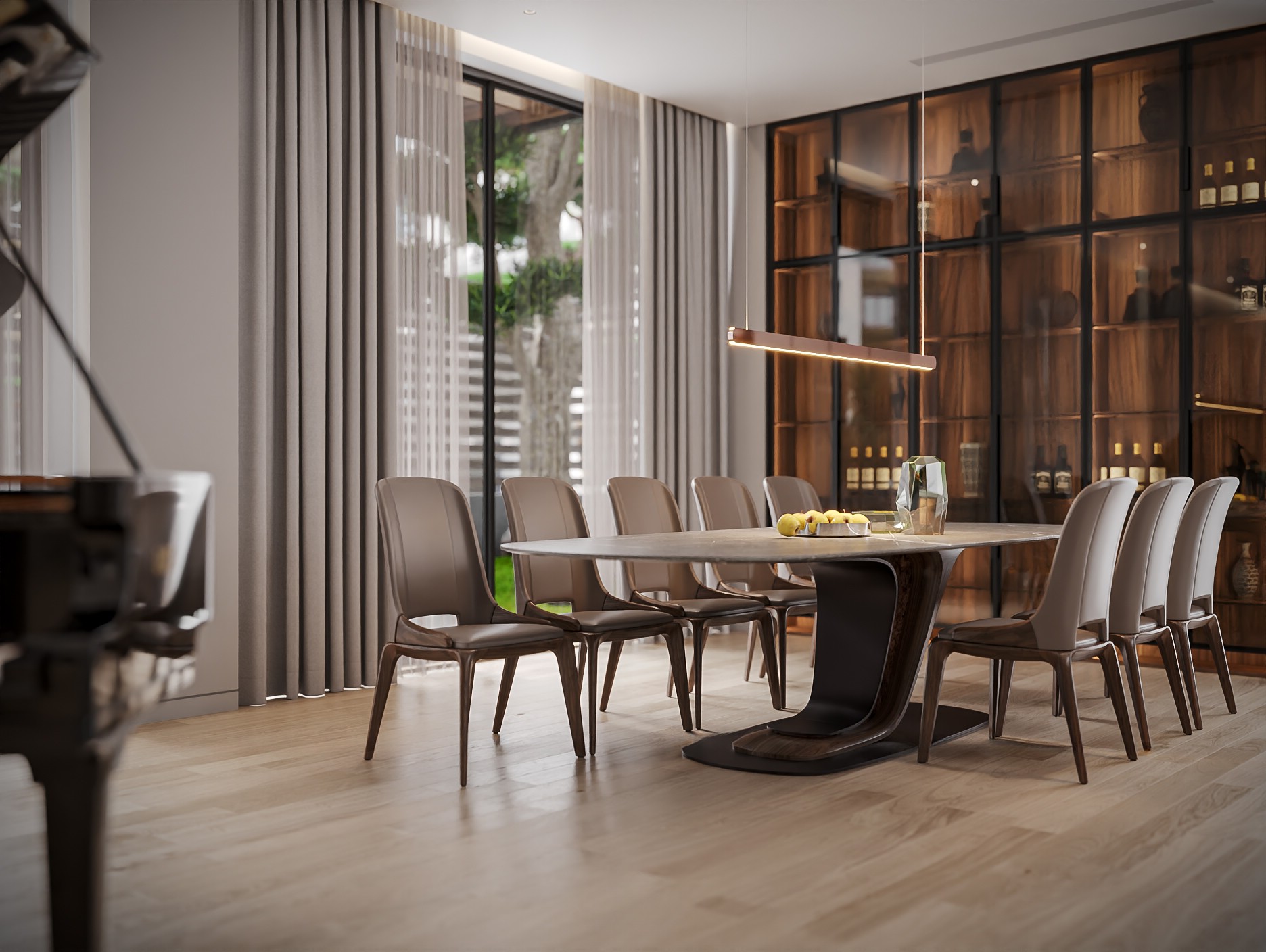 Bàn ăn gỗ óc chó cao cấp mặt đá ceramic chân gỗ nguyên khối