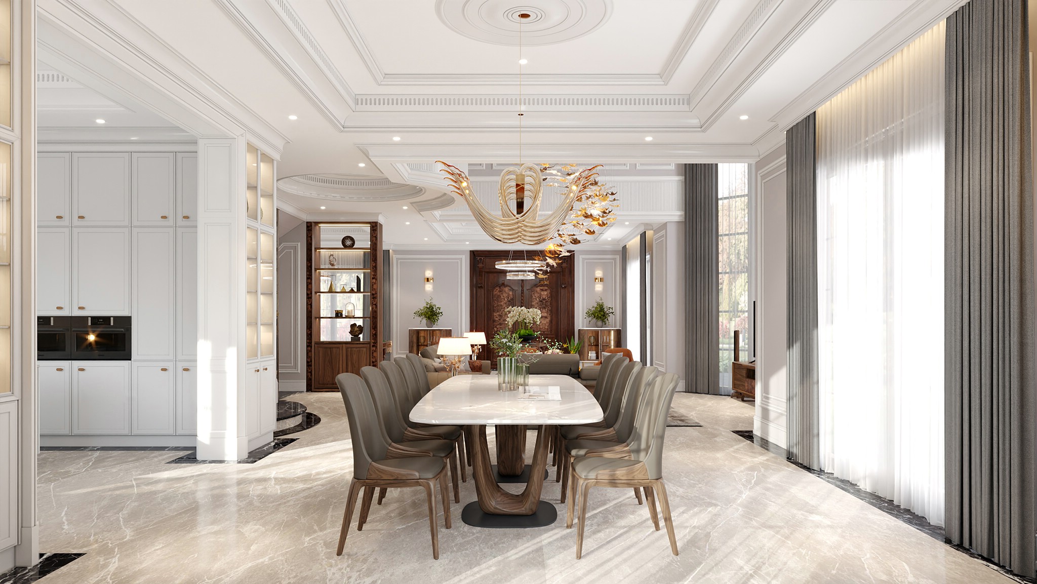 Bàn Ăn Gỗ Óc Chó Mặt Đá