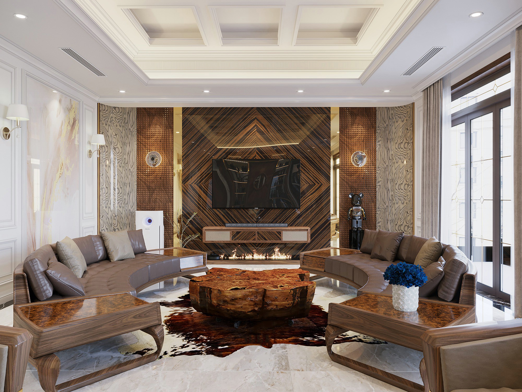 Bàn ghế gỗ óc chó phòng khách đẹp.