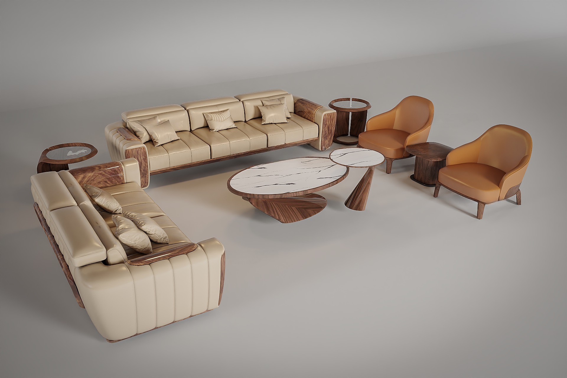 Bàn ghế sofa gỗ óc chó tự nhiên với màu sắc ấm áp và kết cấu vững chắc bền đẹp.