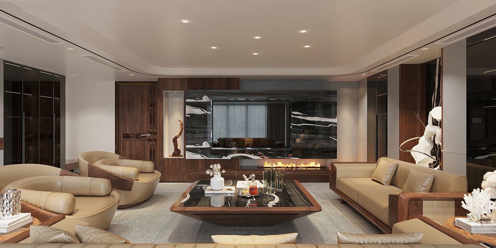 Bàn trà gỗ óc chó sang trọng mặt đá marble