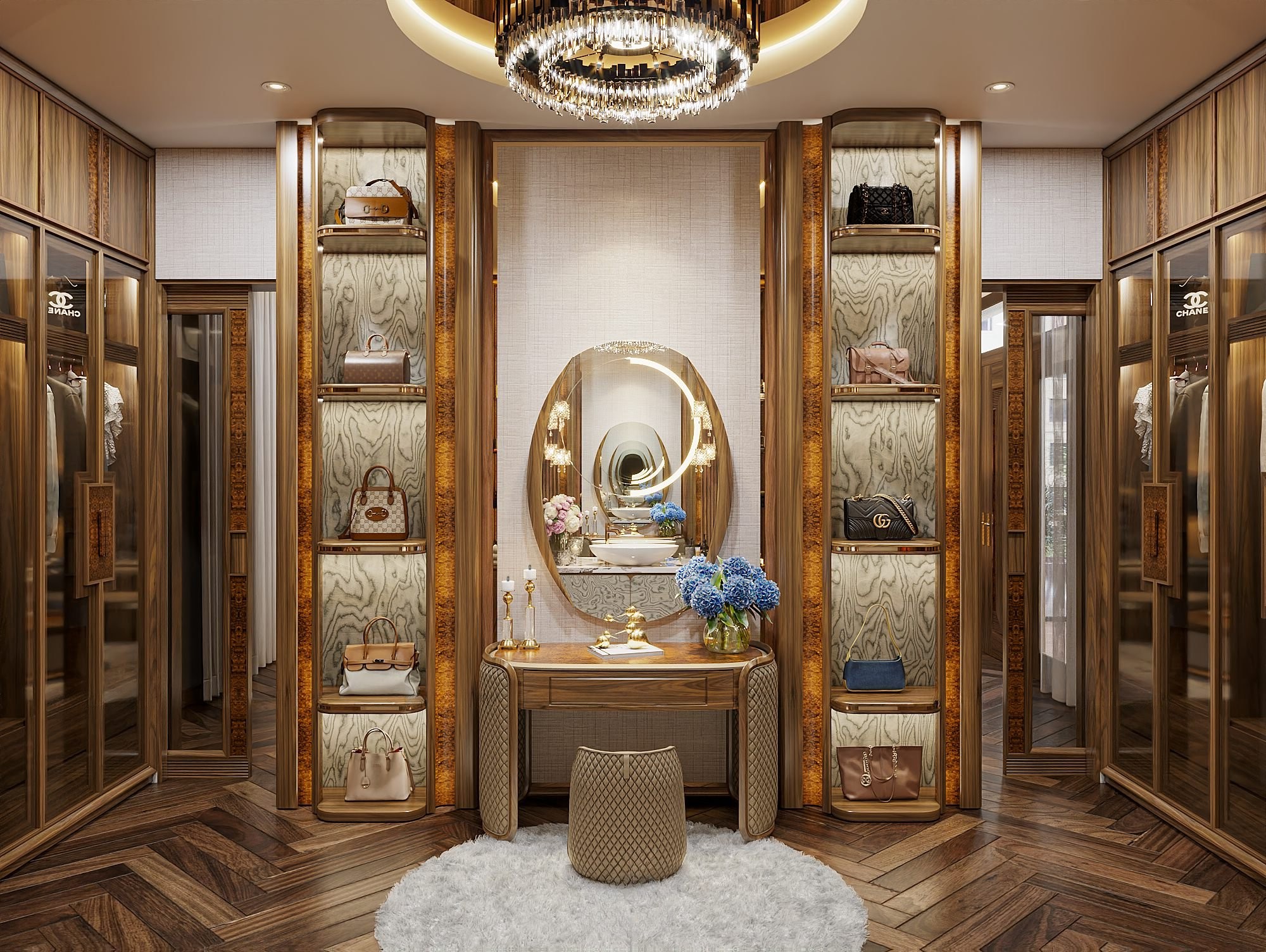 Bàn trang điểm bằng gỗ óc chó đẹp nhất phòng ngủ