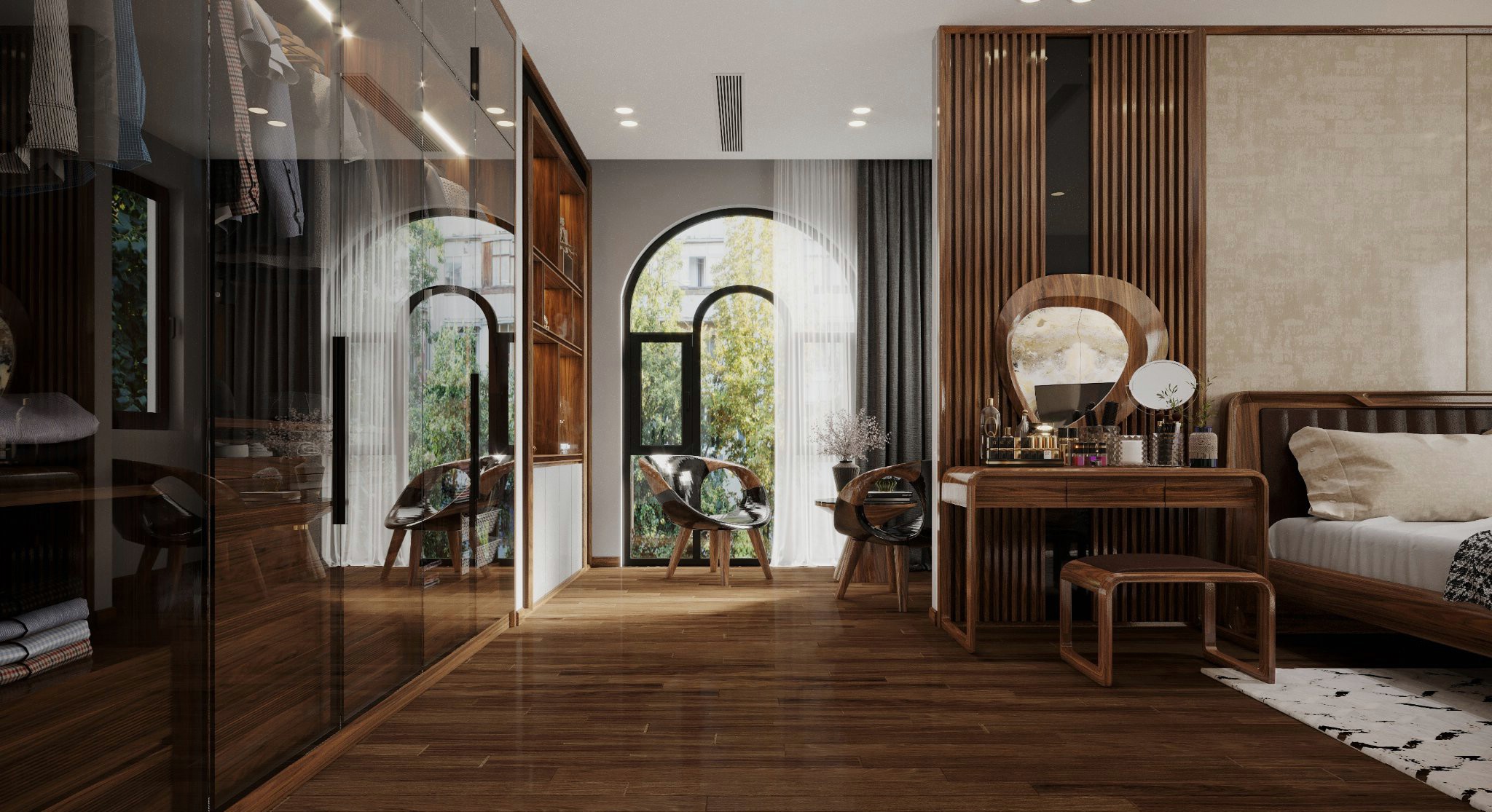 Bàn trang điểm phòng ngủ gỗ óc chó hiện đại