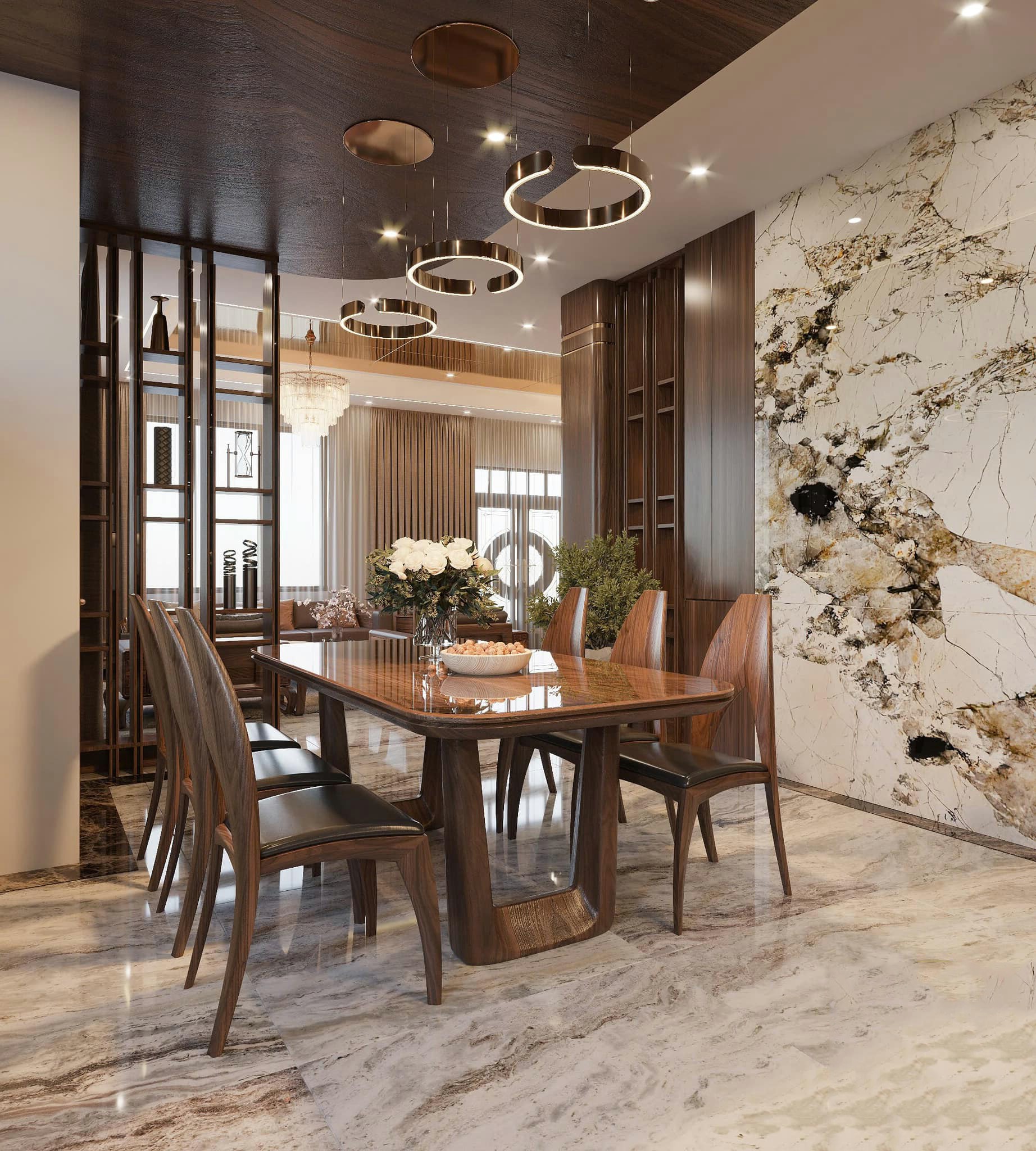 Bộ bàn ăn 6 ghế gỗ óc chó cao cấp