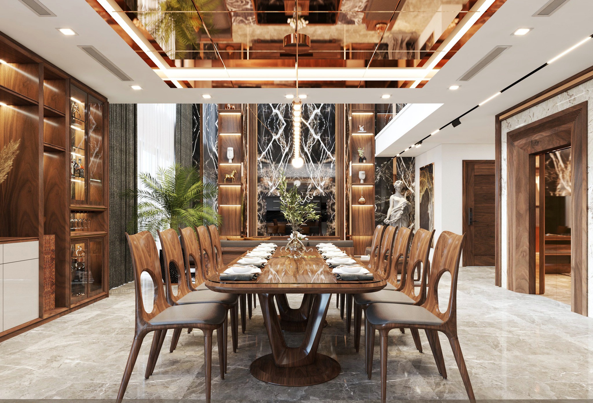 Bộ bàn ăn gỗ óc chó cao cấp 10 ghế