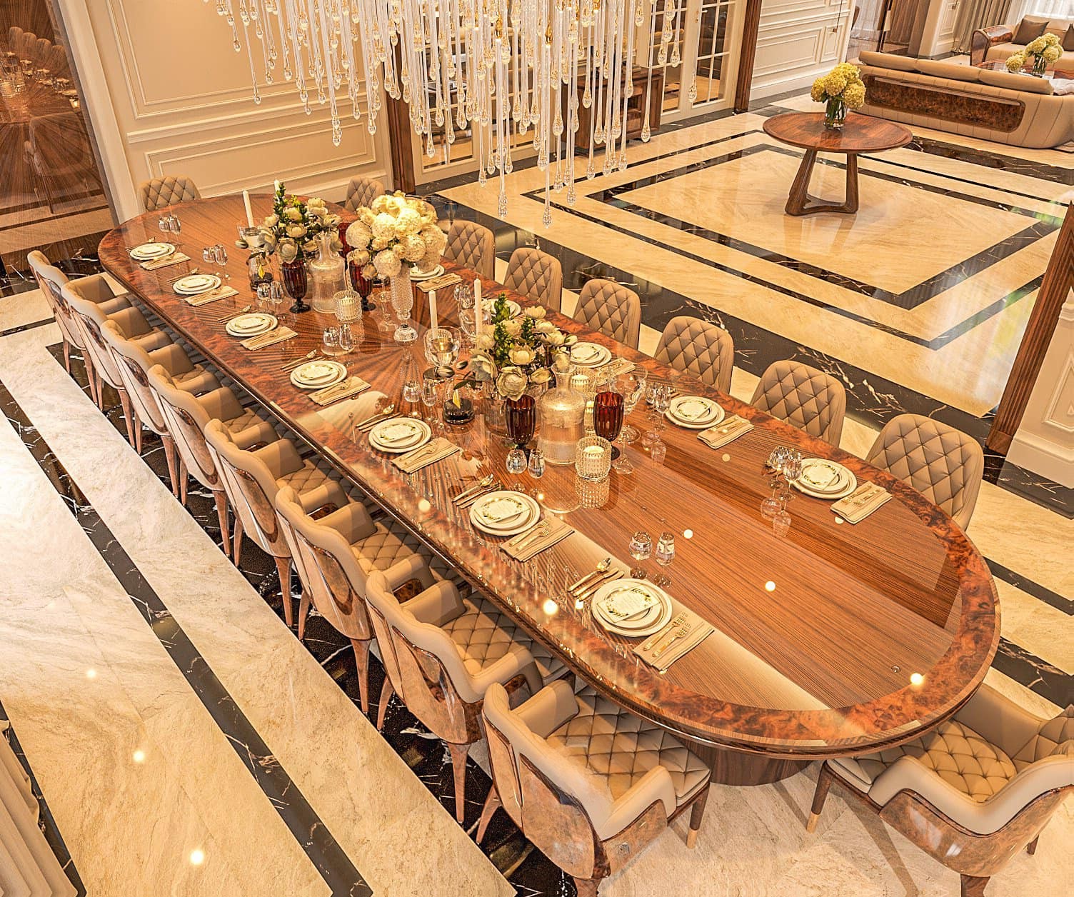 Bộ bàn ăn gỗ óc chó đẹp sang trọng 20 ghế