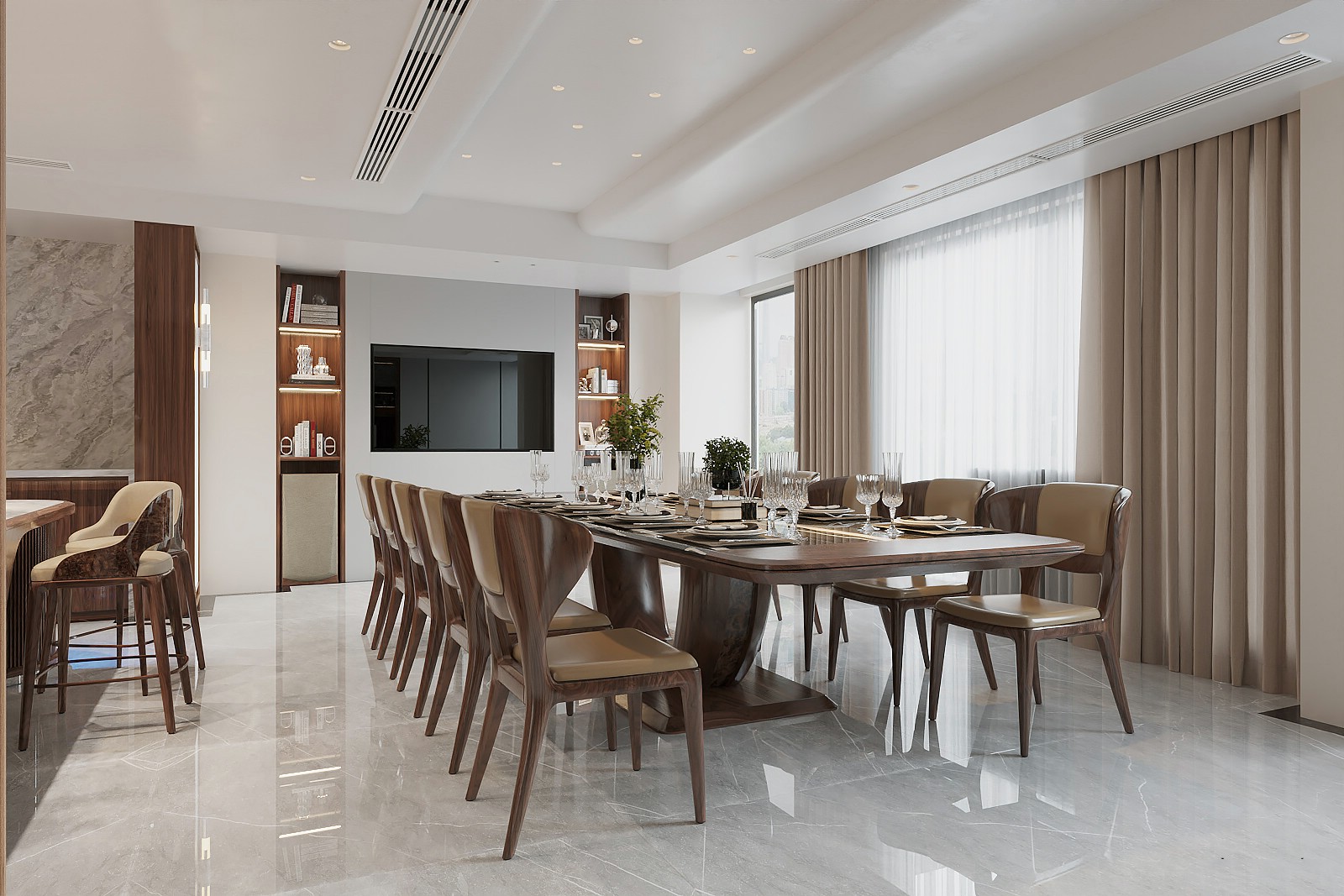 bộ bàn ăn óc chó cao cấp chân chữ U