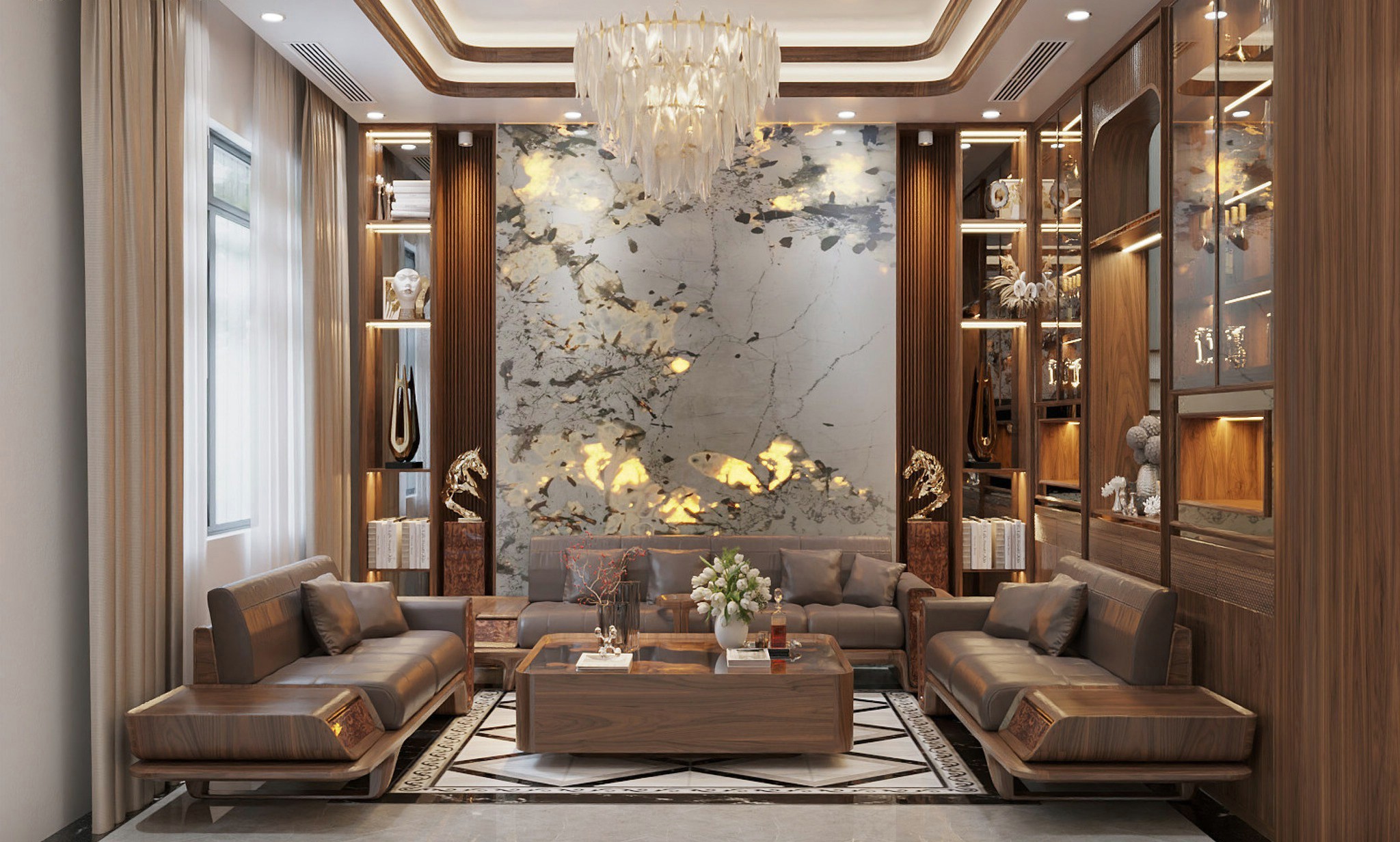 Các mẫu bàn ghế gỗ óc chó phòng khách đẹp.