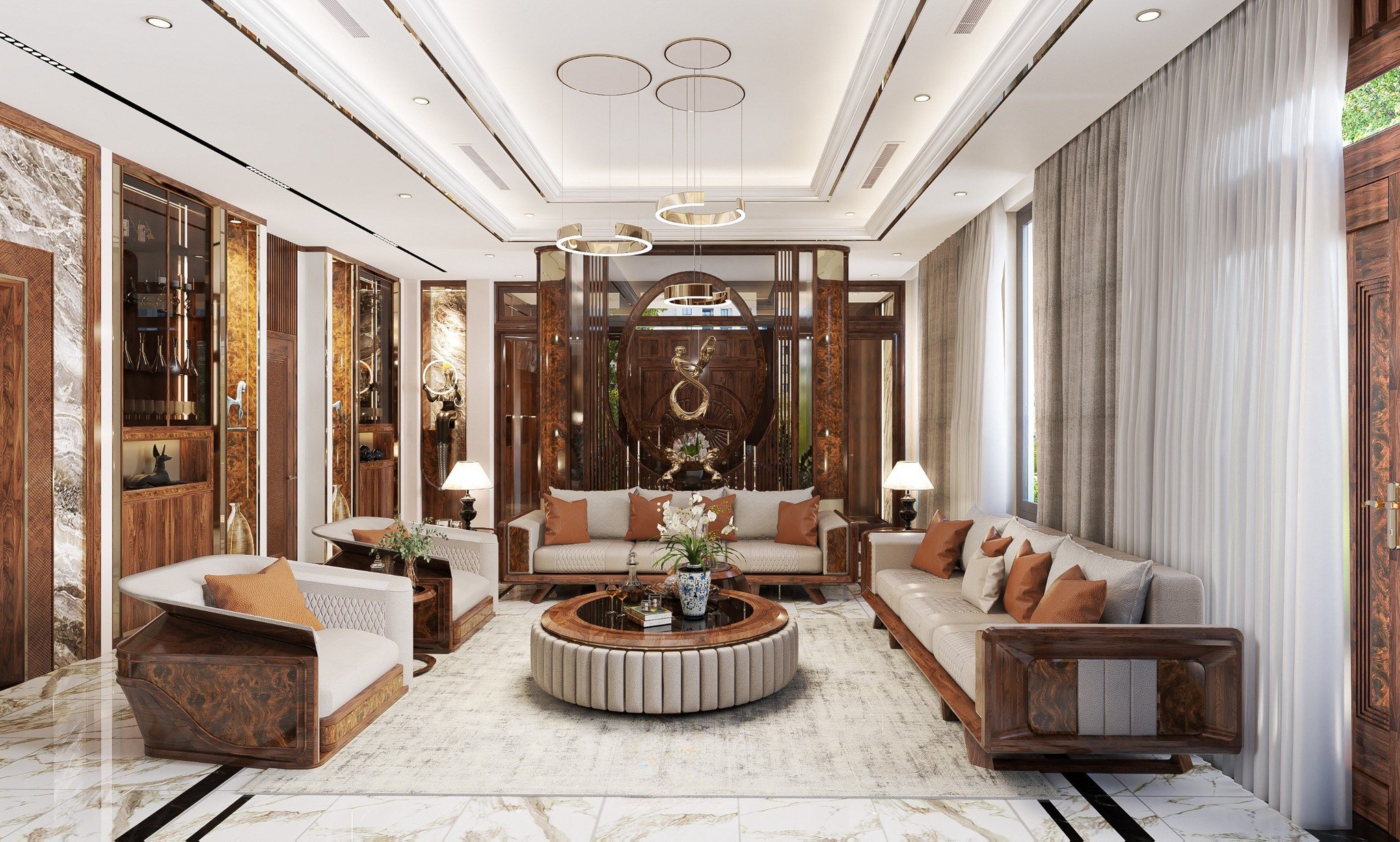 các mẫu sofa gỗ óc chó hiện đại