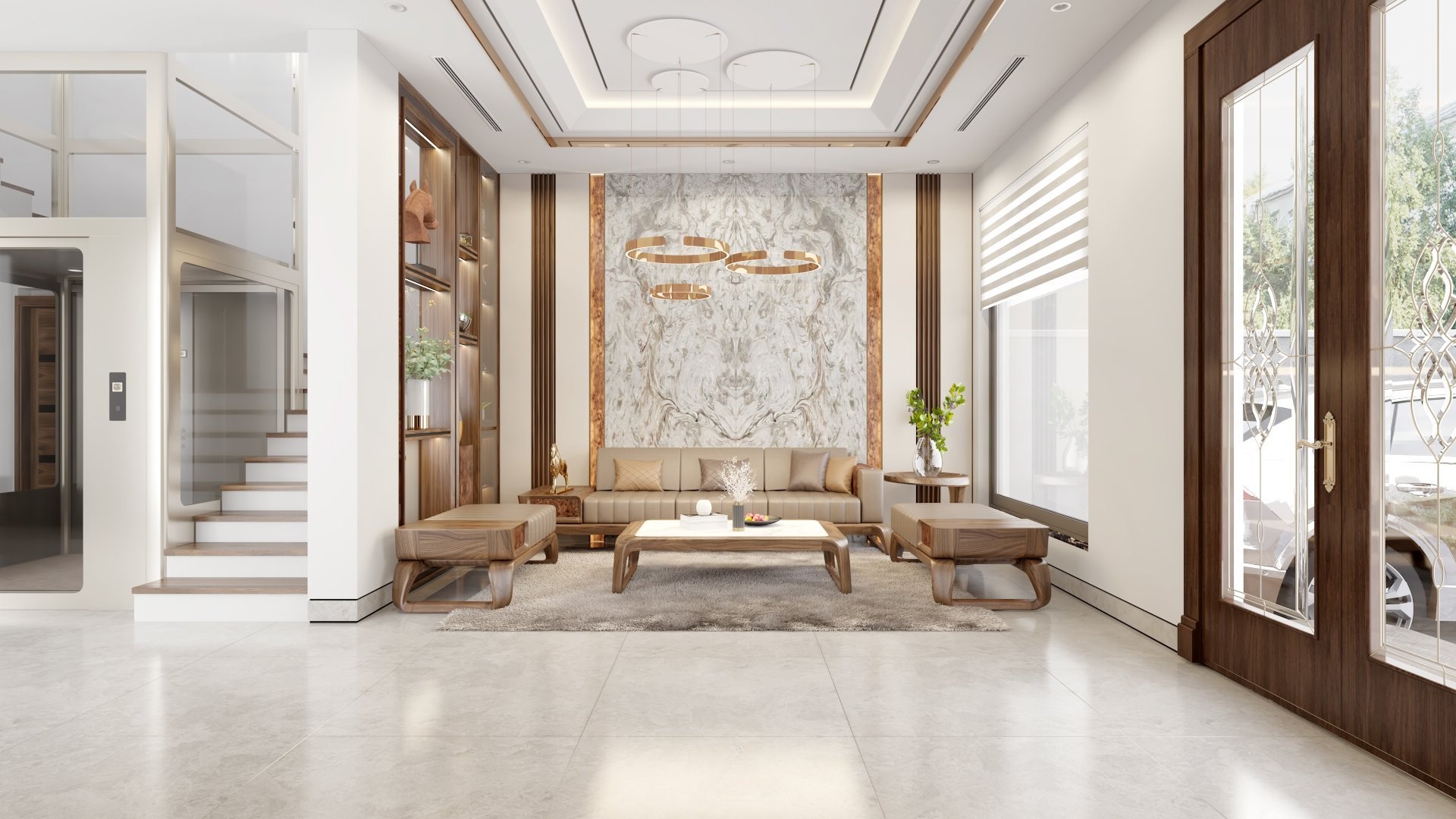 Ghế sofa gỗ óc chó đơn giản với thiết kế nhỏ gọn, phong cách nhẹ nhàng và khung gỗ tự nhiên chắc chắn.