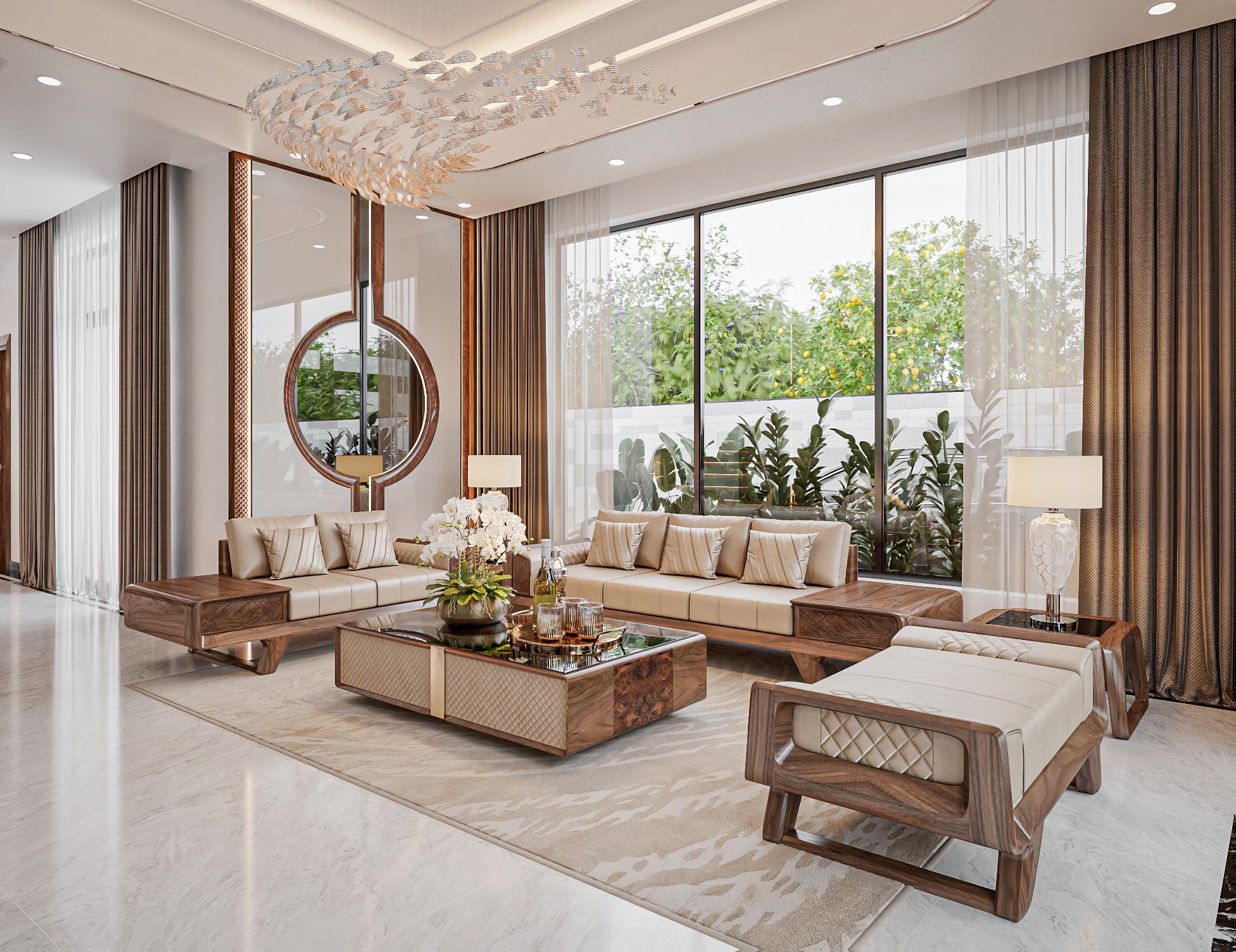 Giá bộ bàn ghế gỗ óc chó phòng khách cao cấp tương xứng chất lượng gỗ tự nhiên và thiết kế tinh xảo.