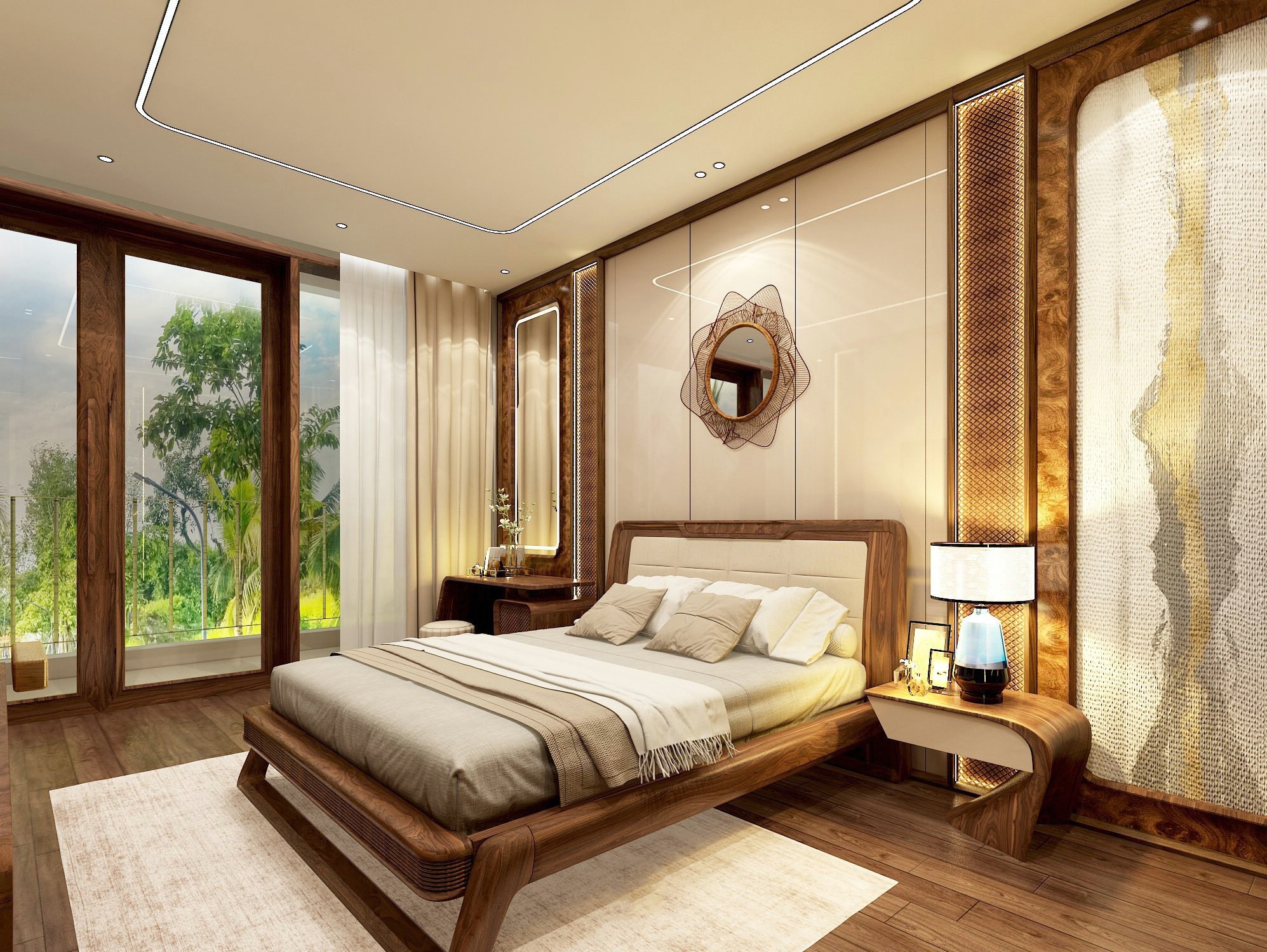 Giường ngủ 1m6x2m gỗ óc chó phù hợp phòng ngủ vừa.