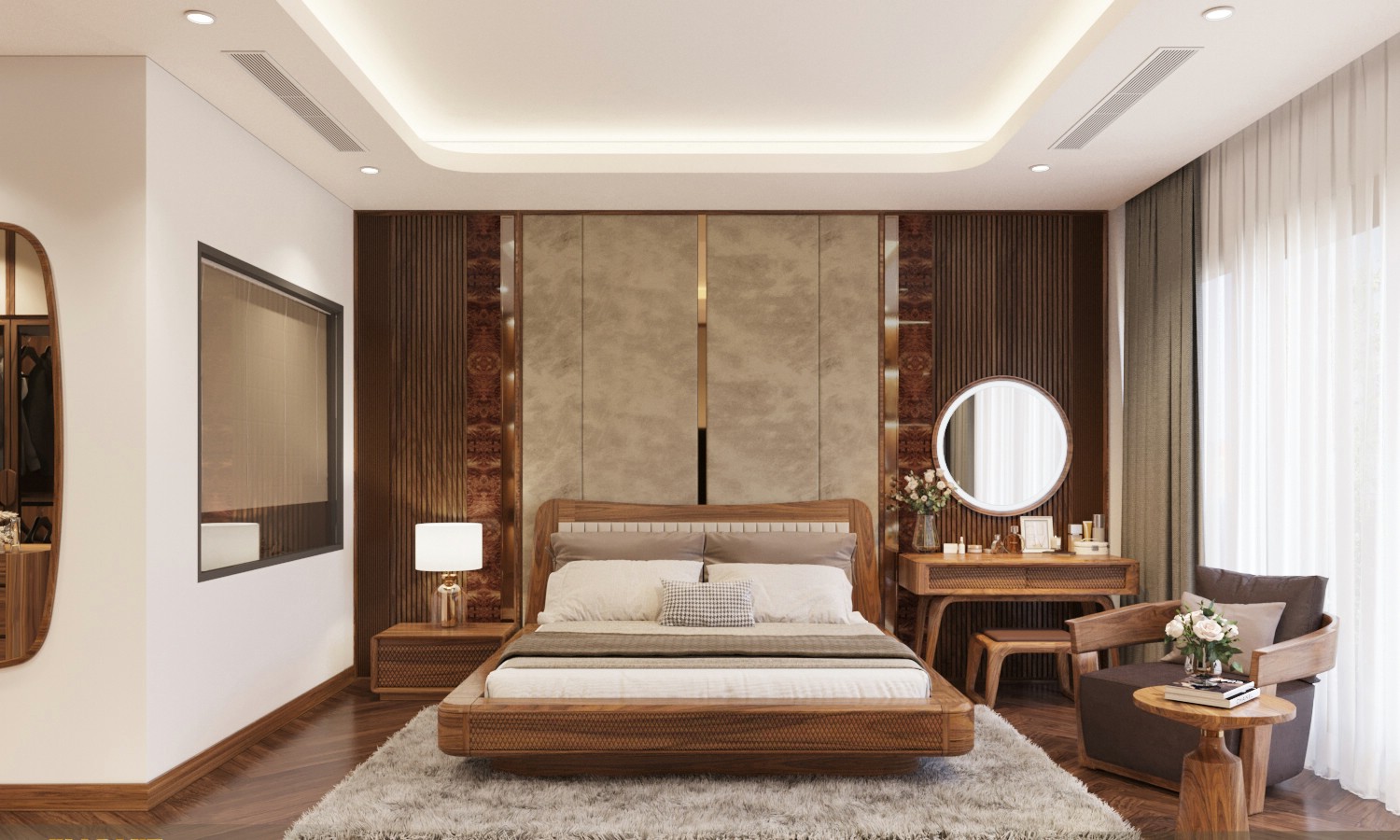 Giường ngủ bằng gỗ óc chó bền đẹp theo thời gian.