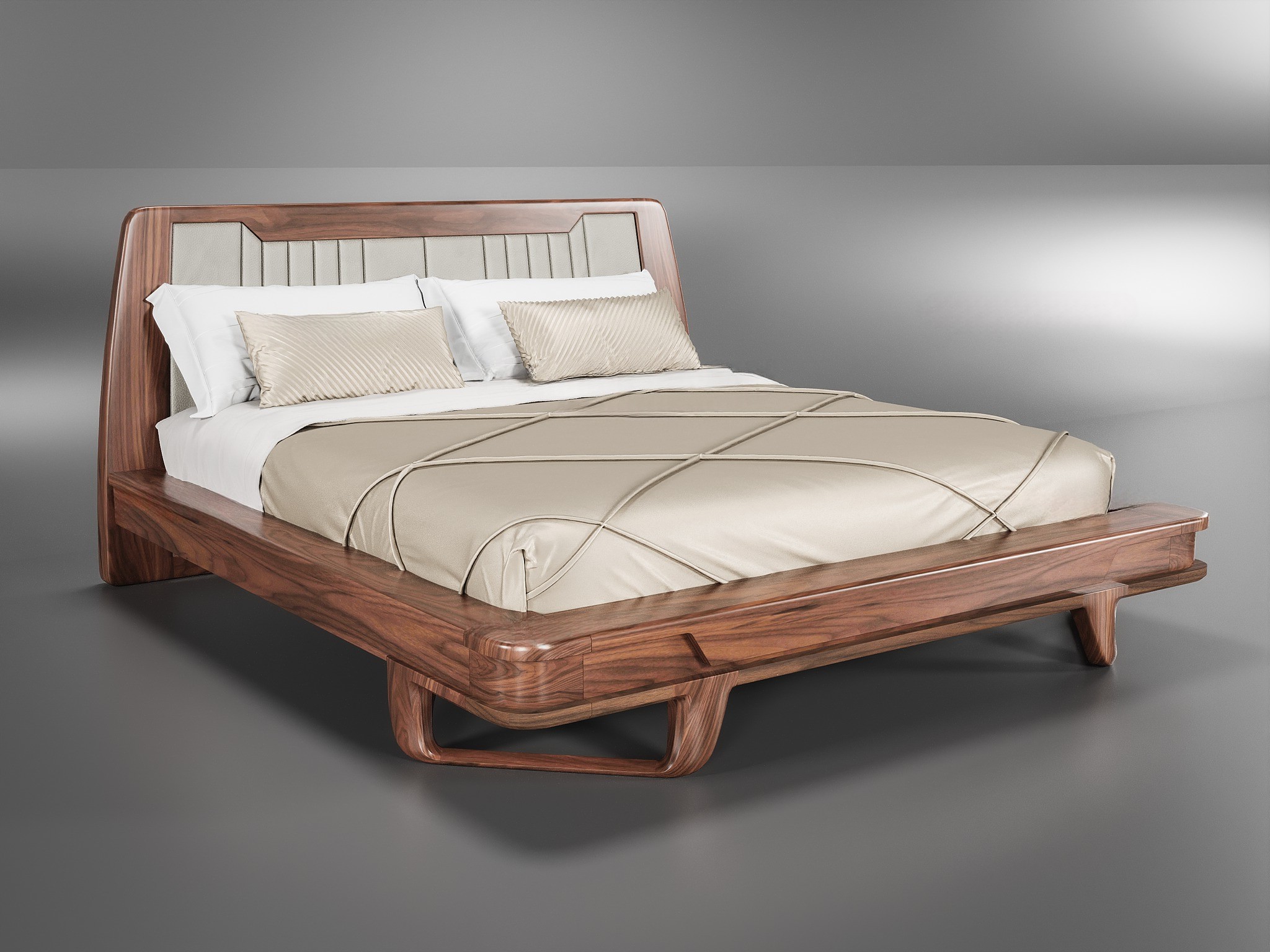 Giường ngủ cao cấp gỗ óc chó tự nhiên chắc chắn.