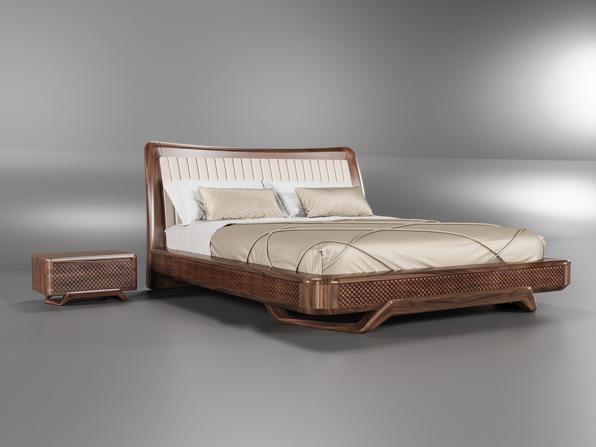 Giường ngủ đẹp gỗ óc chó sang trọng.