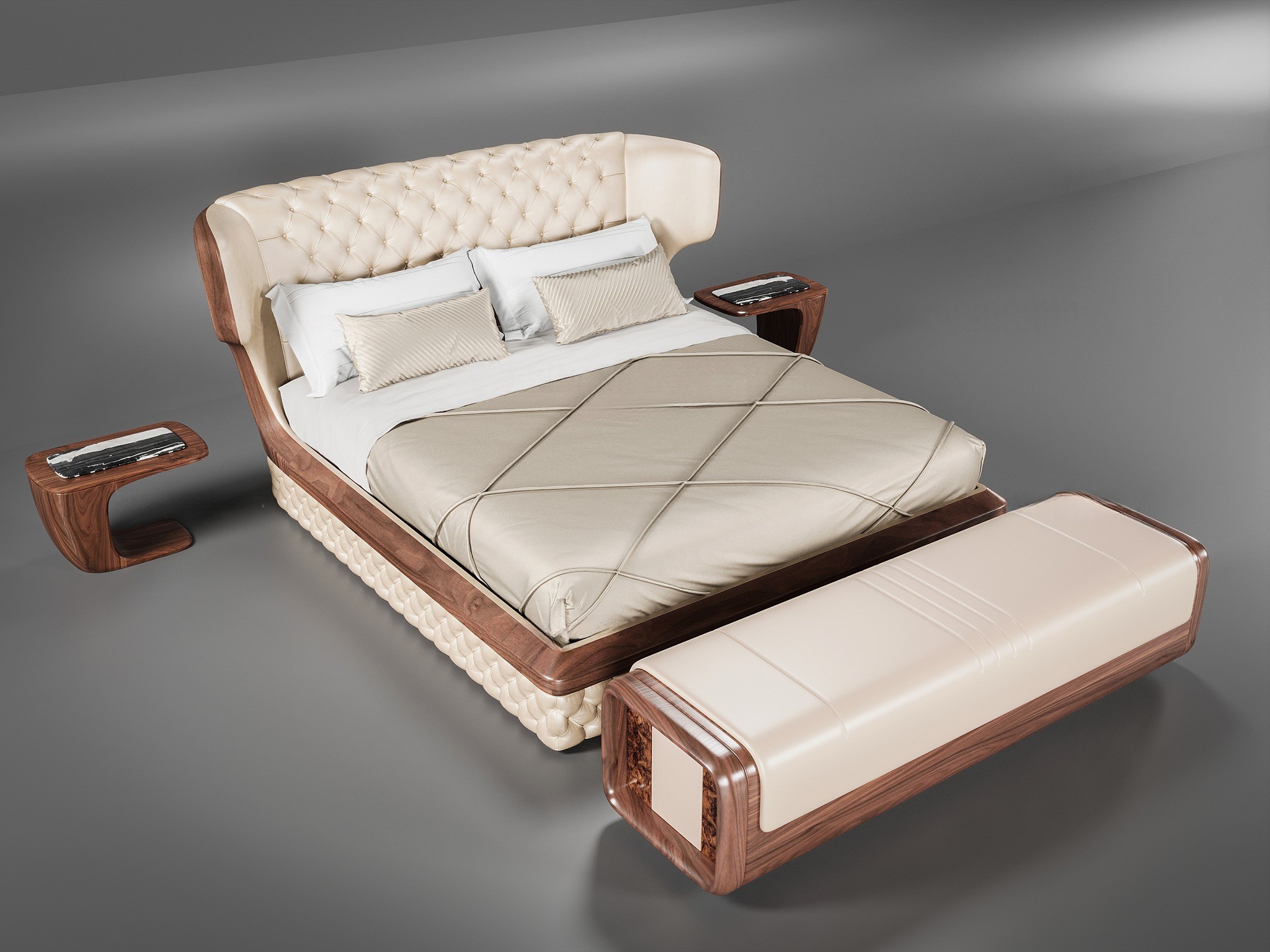 Giường ngủ gỗ óc chó đẹp sang trọng cao cấp.