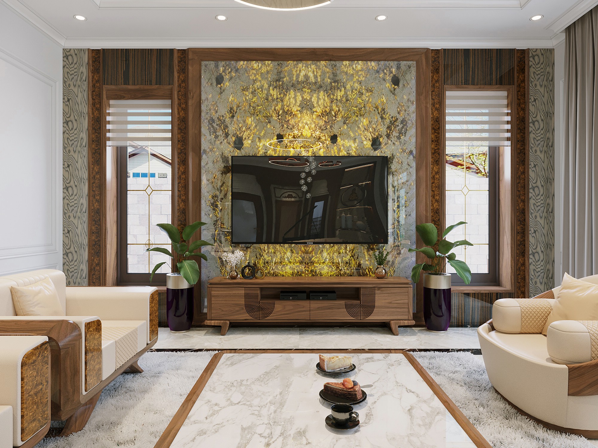 Kệ tivi gỗ óc chó đơn giản mà đẹp với đường nét nhẹ nhàng, tôn lên vẻ tự nhiên của vân gỗ.