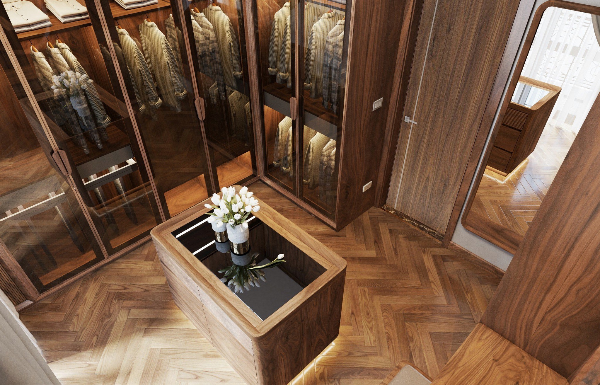 Kê tủ quần áo gỗ óc chó phong thủy với vị trí sát tường, tránh chắn cửa sổ và cửa ra vào.