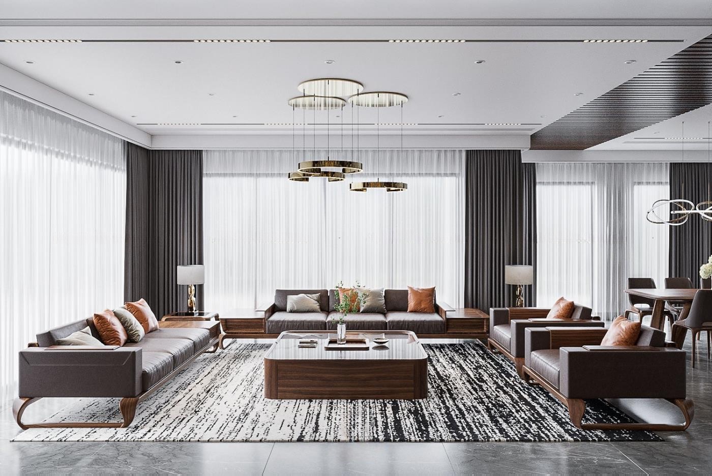 Kích Thước Sofa Óc Chó với thiết kế cân đối phù hợp nhiều không gian.