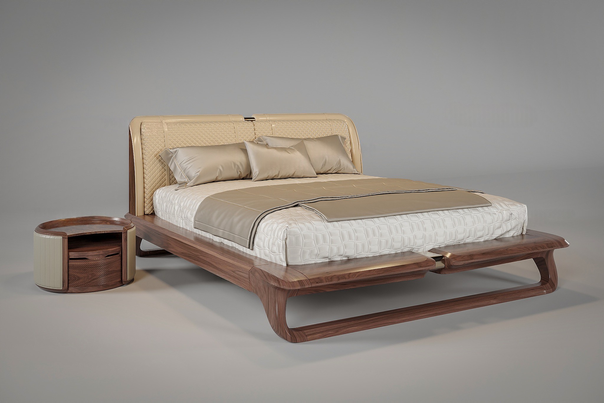 Mẫu giường ngủ đẹp gỗ óc chó tự nhiên với kết cấu vững chắc và màu sắc ấm áp đặc trưng.