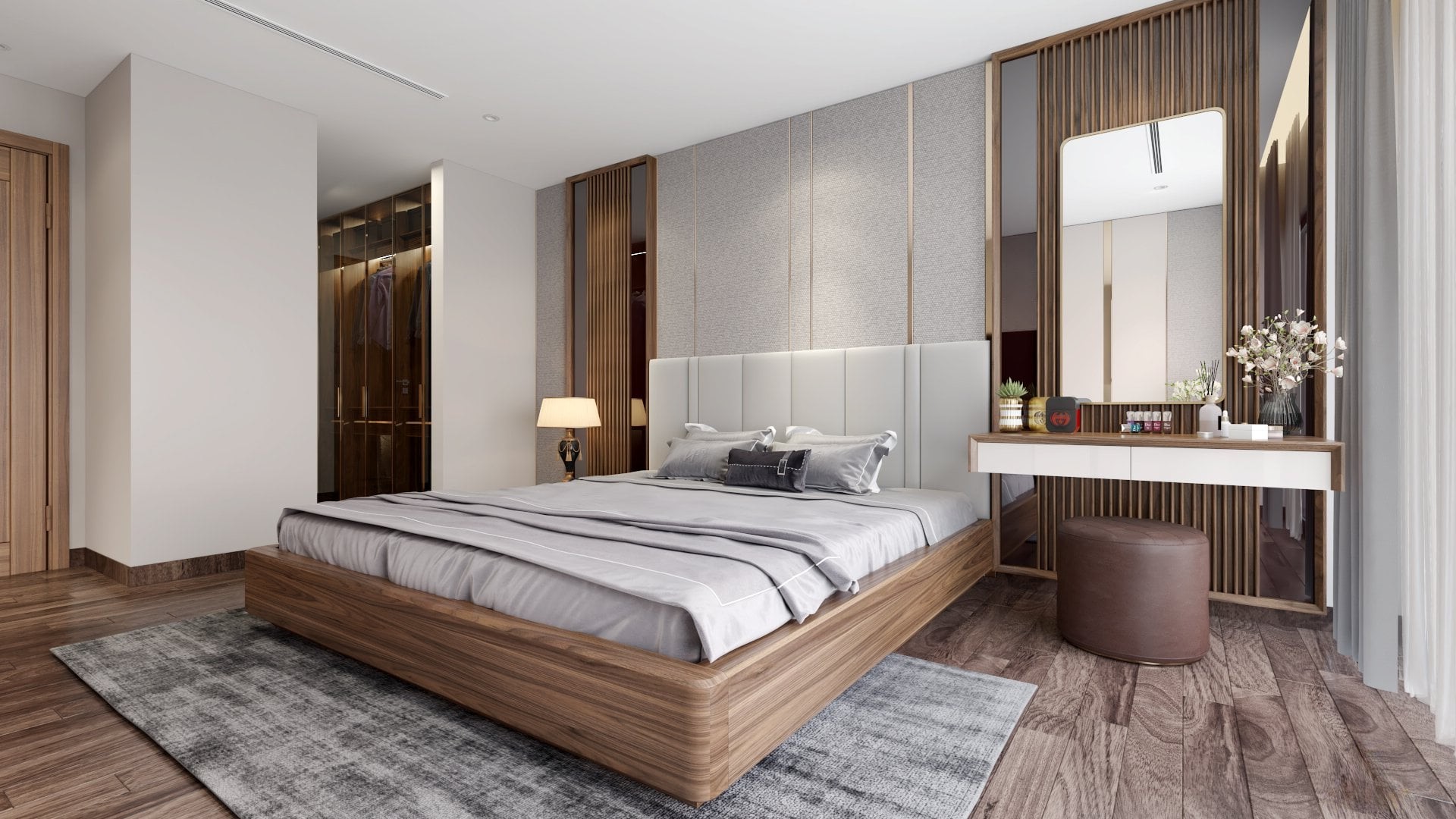 mẫu giường ngủ gỗ óc chó đơn giản đẹp hình hộp 180x220cm