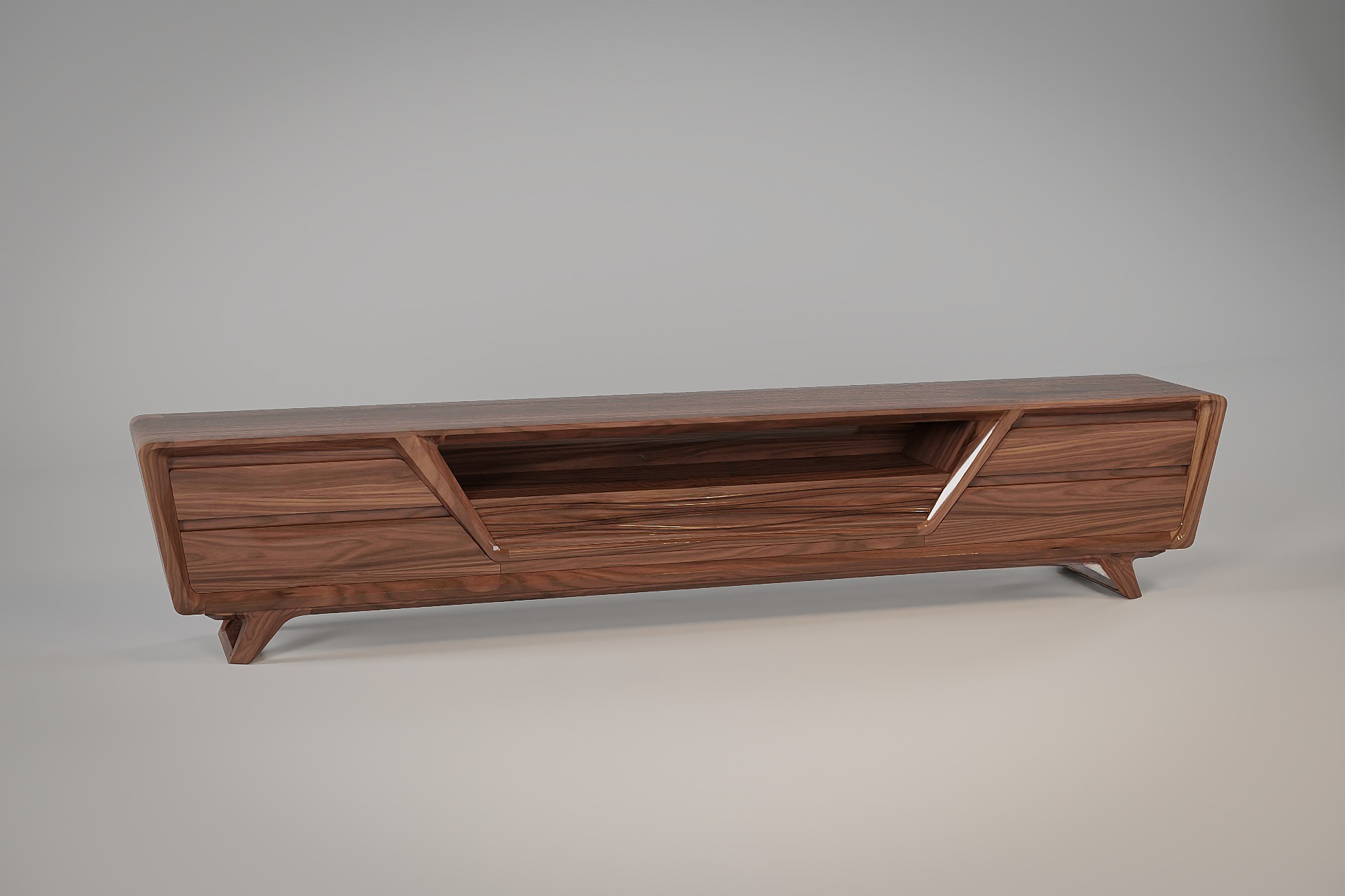 Mẫu kệ tivi gỗ óc chó đơn giản với kết cấu chắc chắn và bố cục hài hòa cho phòng khách gia đình.