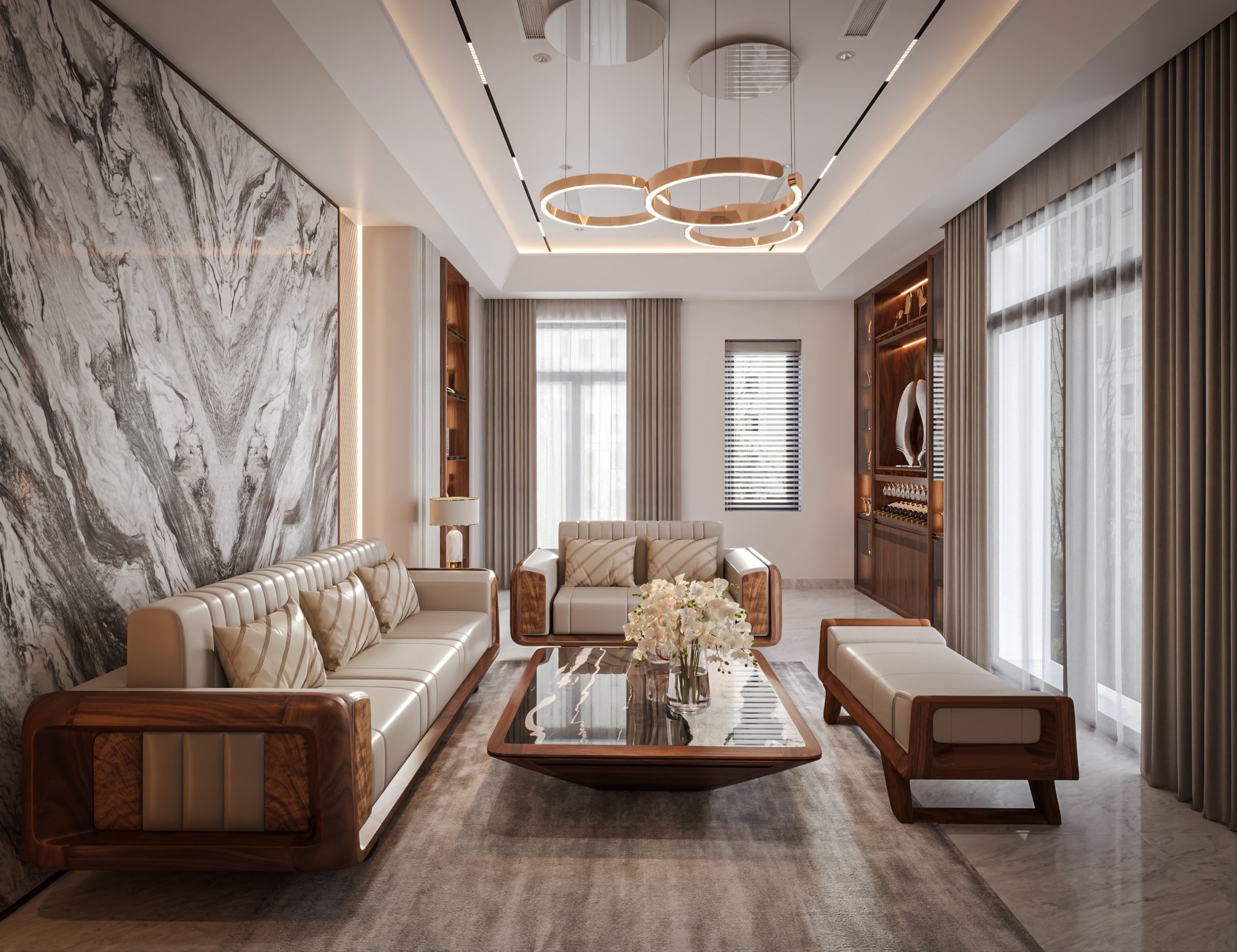 mẫu sofa gỗ óc chó đẹp văng 3 chỗ 2 chỗ đôn