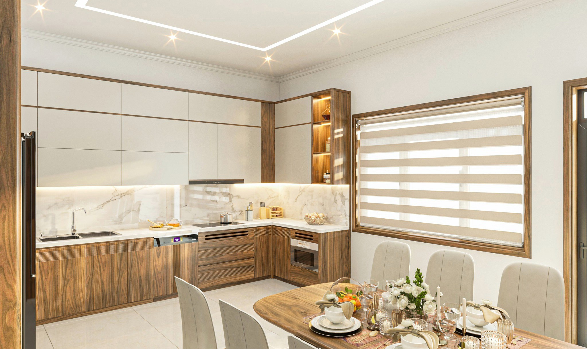 mẫu tủ bếp bằng gỗ óc chó