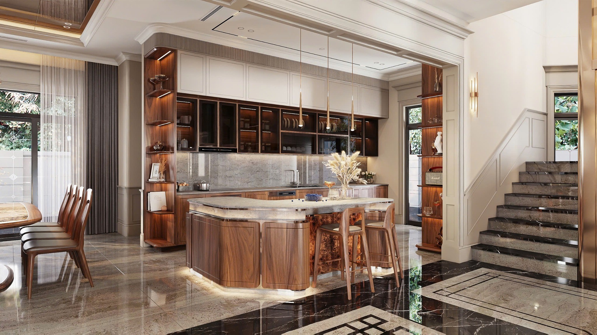 mẫu tủ bếp gỗ óc chó hiện đại đẹp