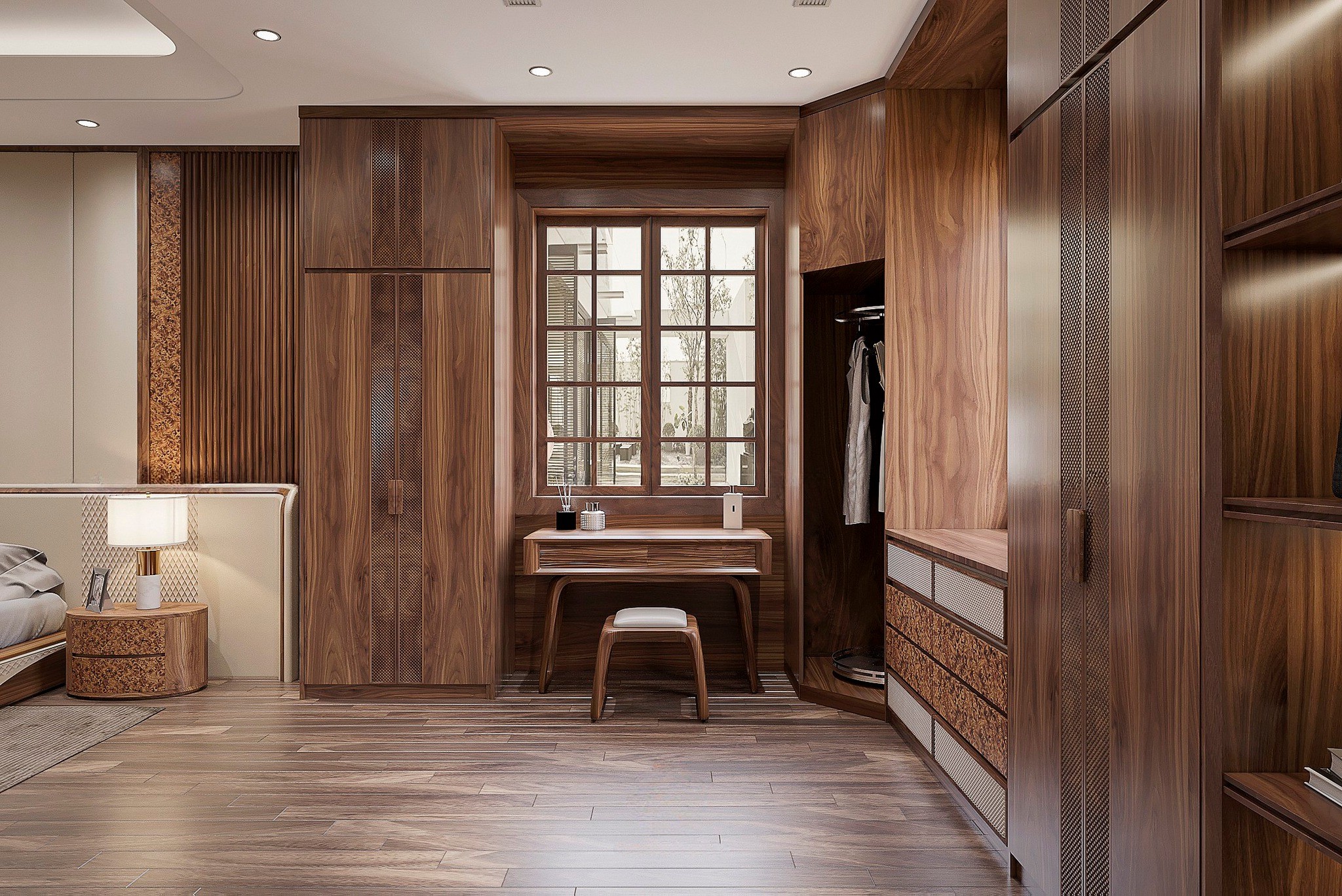 Mẫu tủ quần áo phòng ngủ gỗ óc chó đẹp hiện đại.