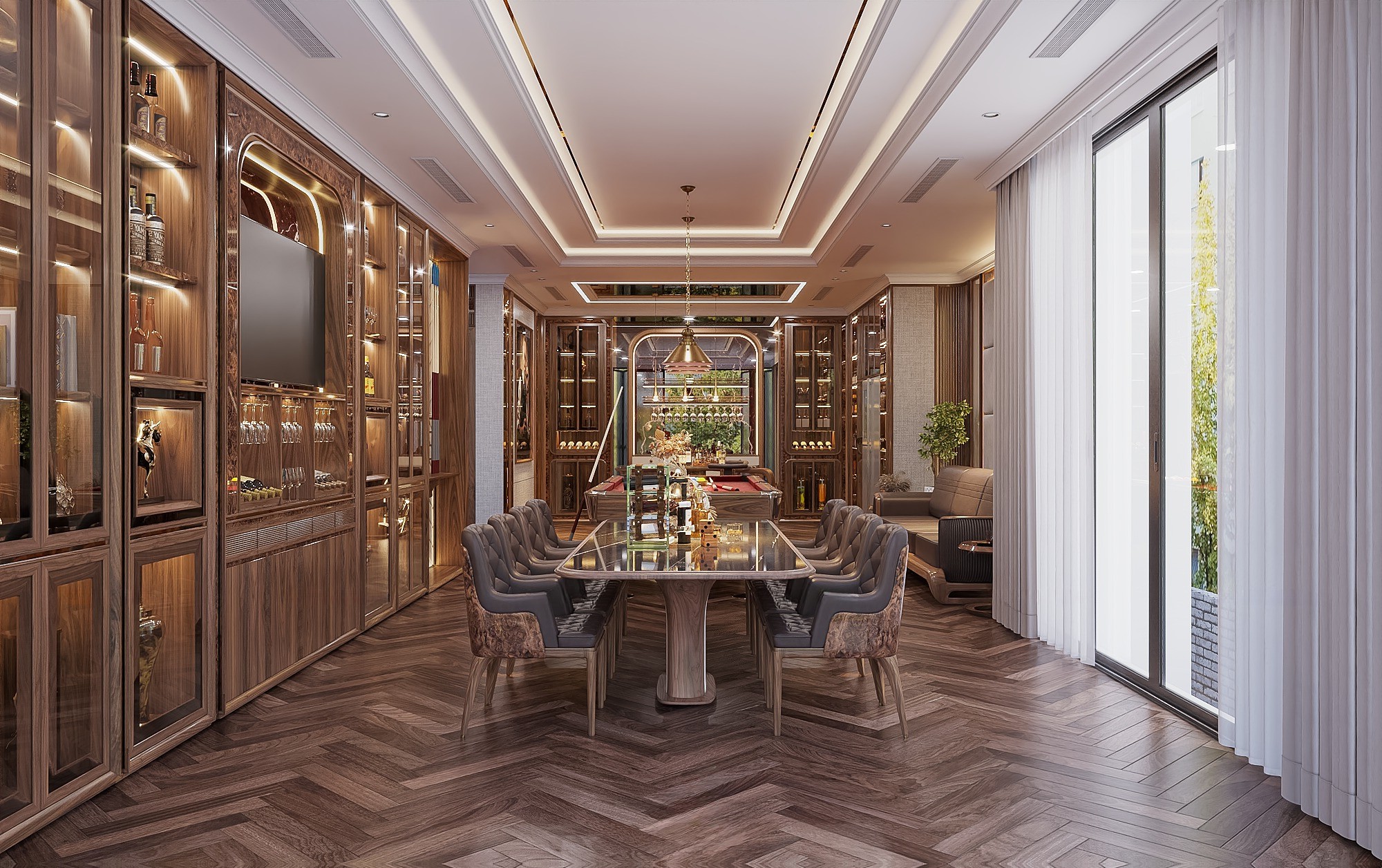 Mẫu tủ rượu đẹp bằng gỗ óc chó phong cách luxury