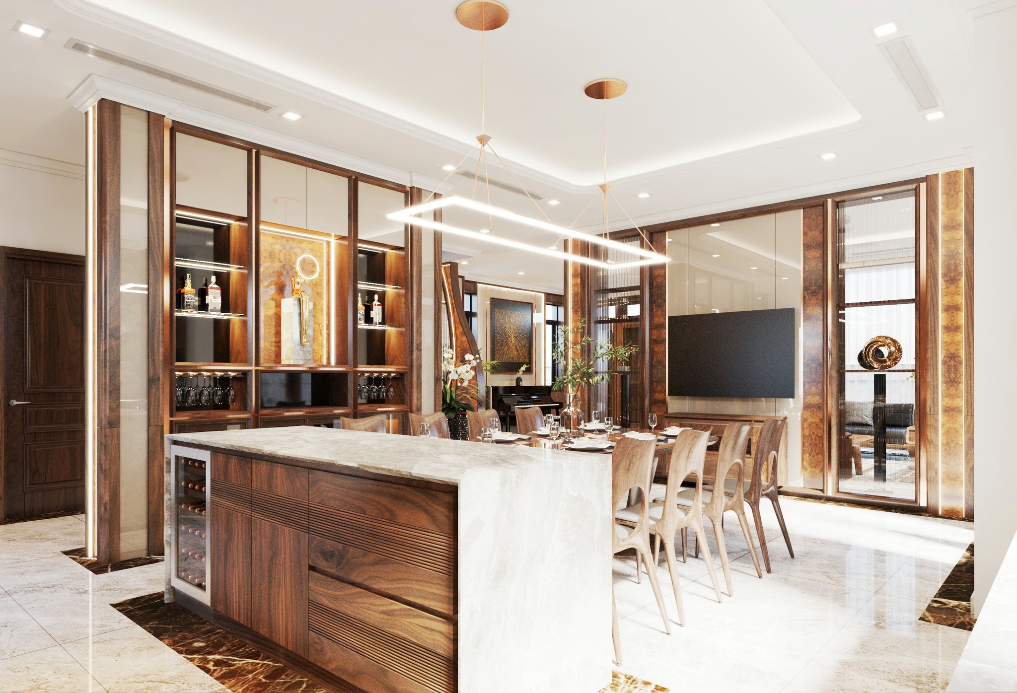 nội thất bếp gỗ óc chó cao cấp hiện đại