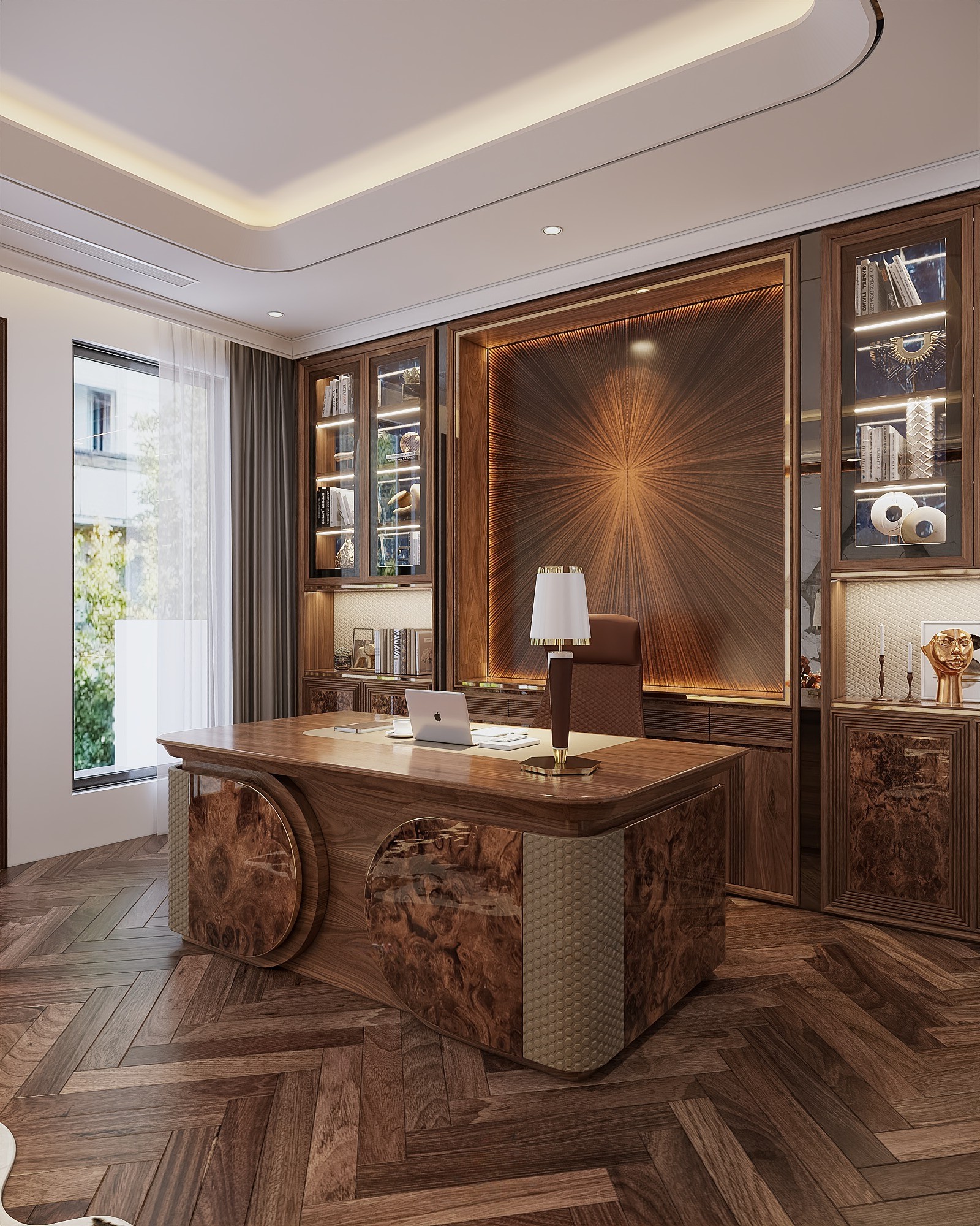 Nội thất phòng làm việc giám đốc gỗ óc chó cao cấp.