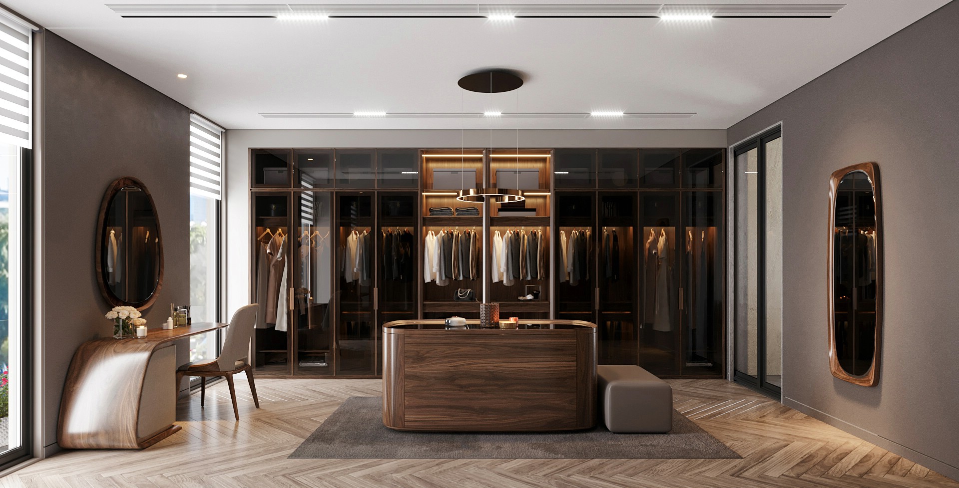 Nội thất phòng thay đồ gỗ óc chó cao cấp