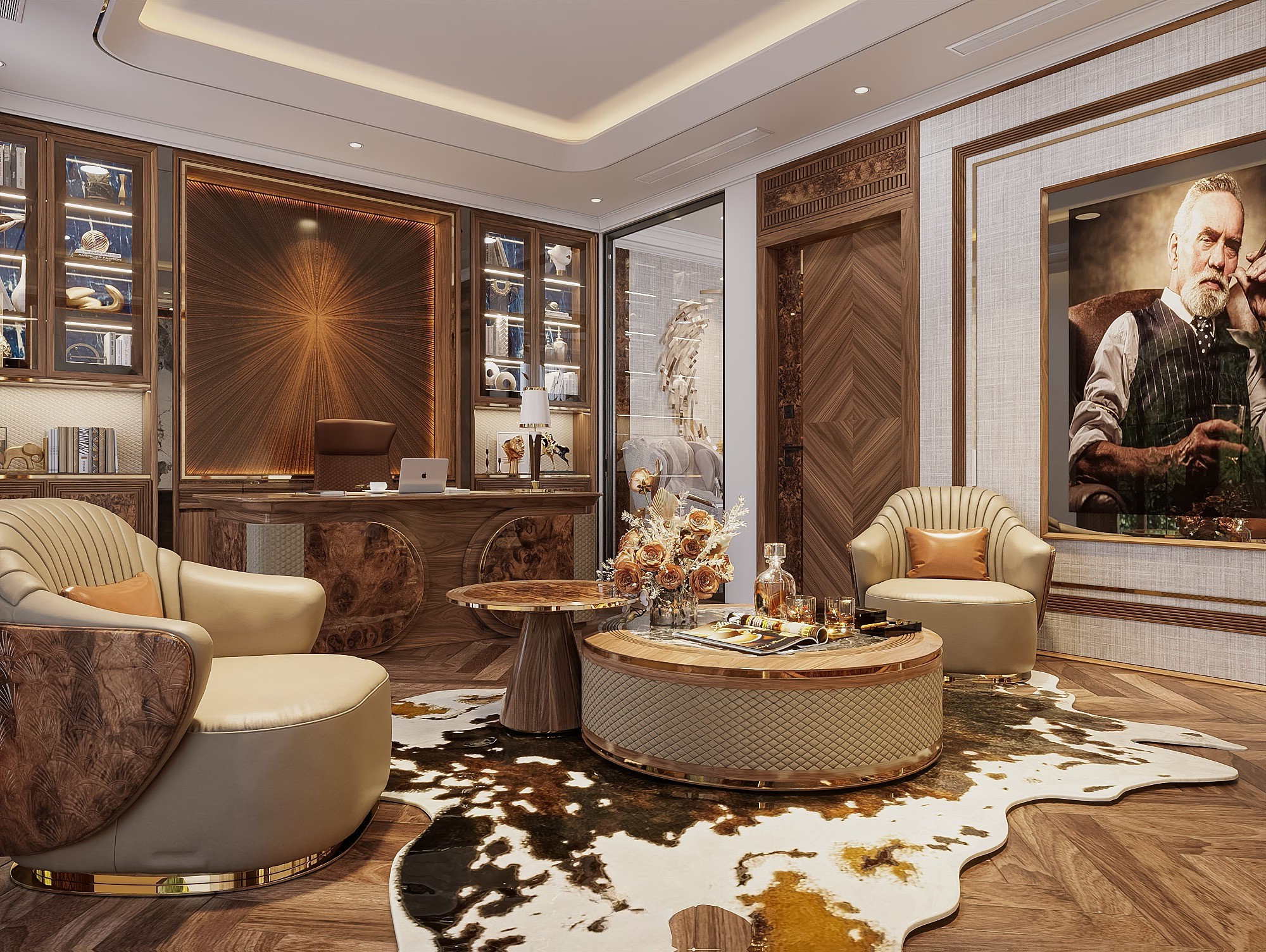 Phòng làm việc giám đốc gỗ óc chó hiện đại.