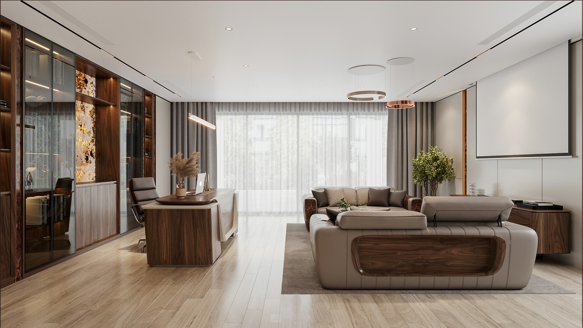 Phòng làm việc gỗ óc chó sang trọng cao cấp.