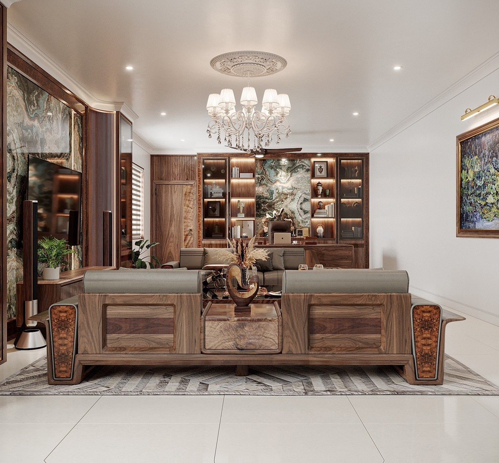 showroom nội thất gỗ óc chó Hà Nội với phòng làm việc cao cấp