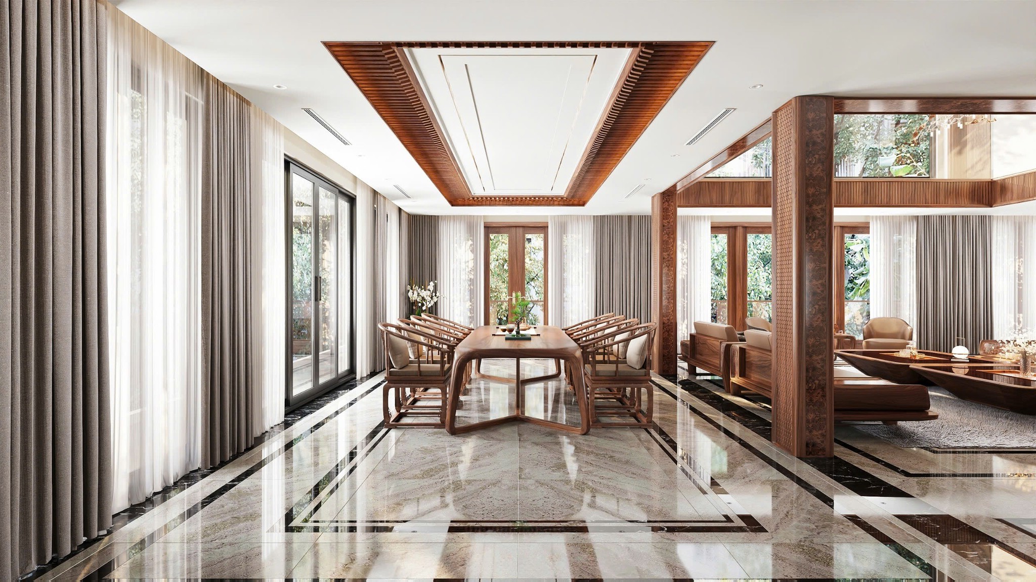 siêu thị nội thất gỗ óc chó với sofa và bàn ăn cao cấp
