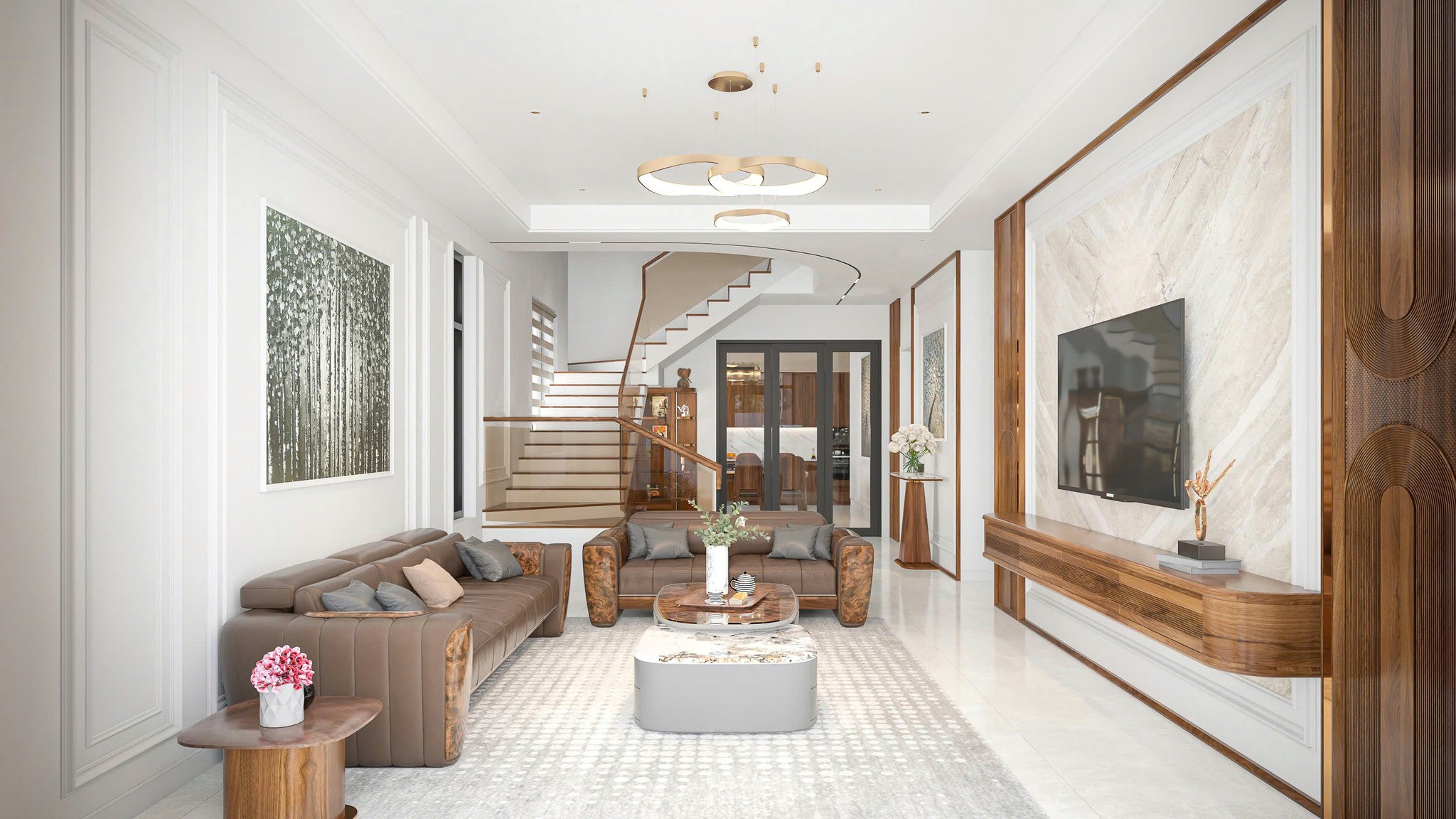 Sofa Gỗ Óc Chó Chữ L Đẹp với thiết kế tối ưu diện tích hiện đại.
