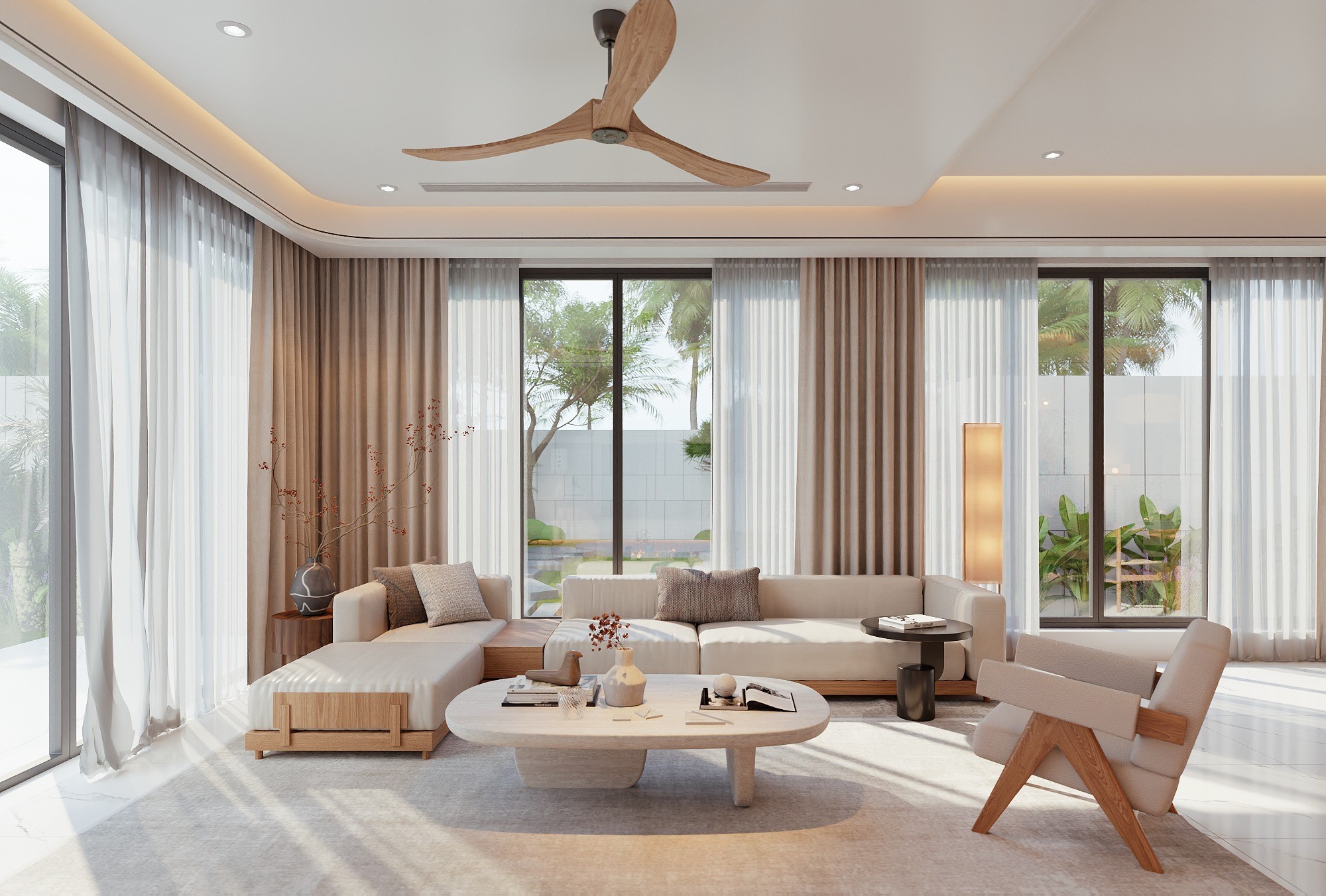 Sofa Gỗ Óc Chó Chữ L Hiện Đại