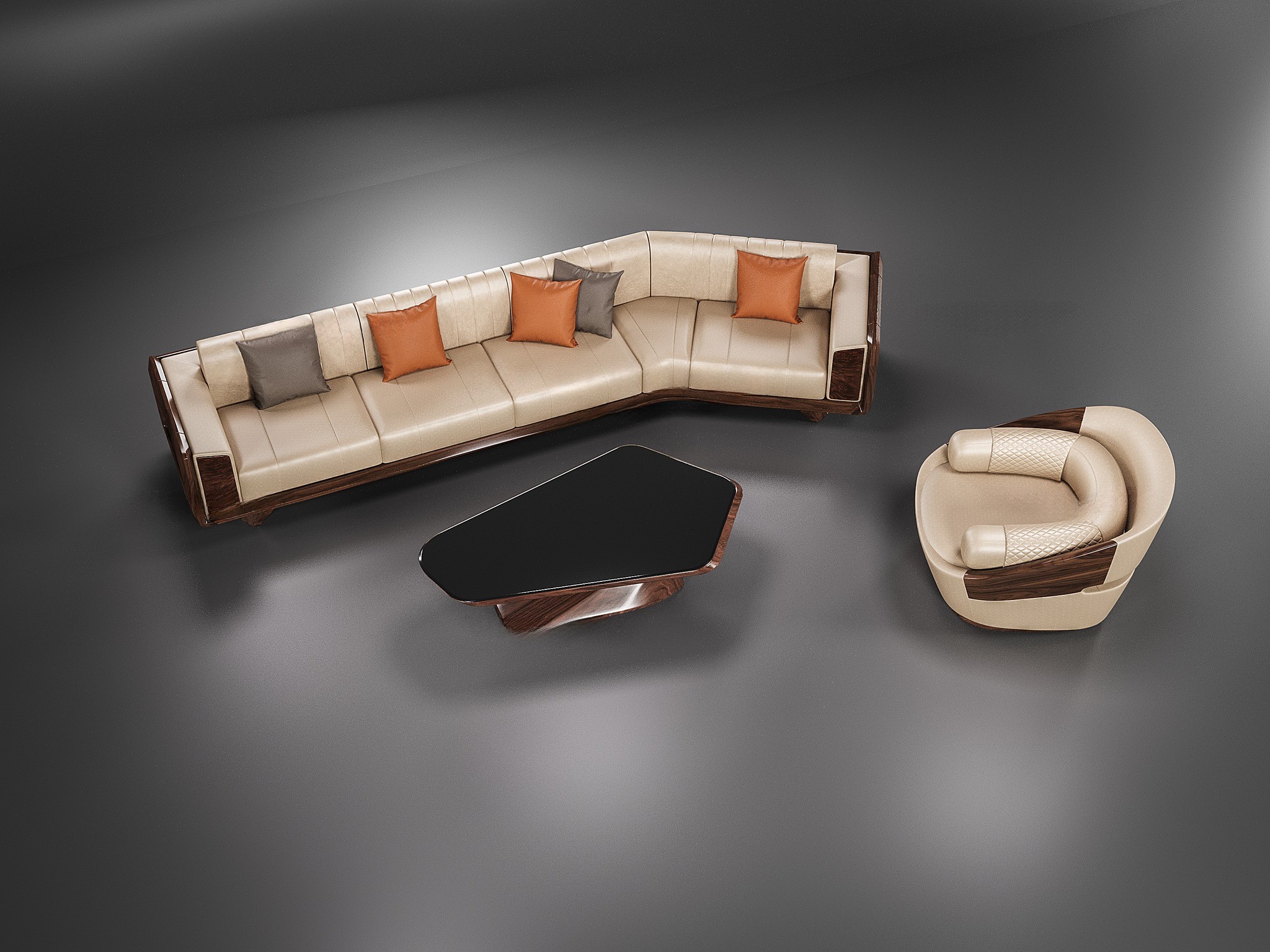 sofa gỗ óc chó hiện đại đơn giản đẹp cho phòng khách