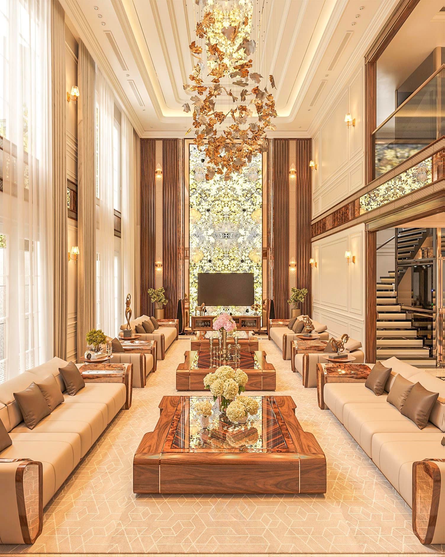 thi công nội thất gỗ óc chó chuyên nghiệp cho phòng khách biệt thự luxury