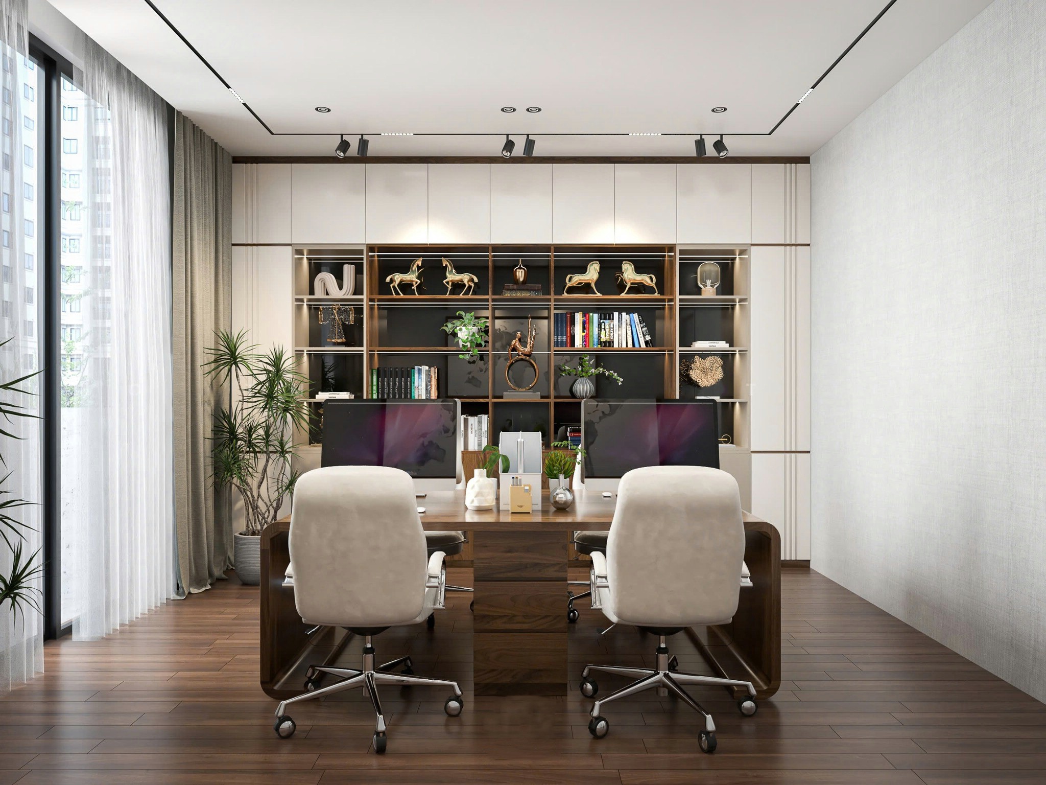 thiết kế phòng làm việc ở công ty gỗ óc chó