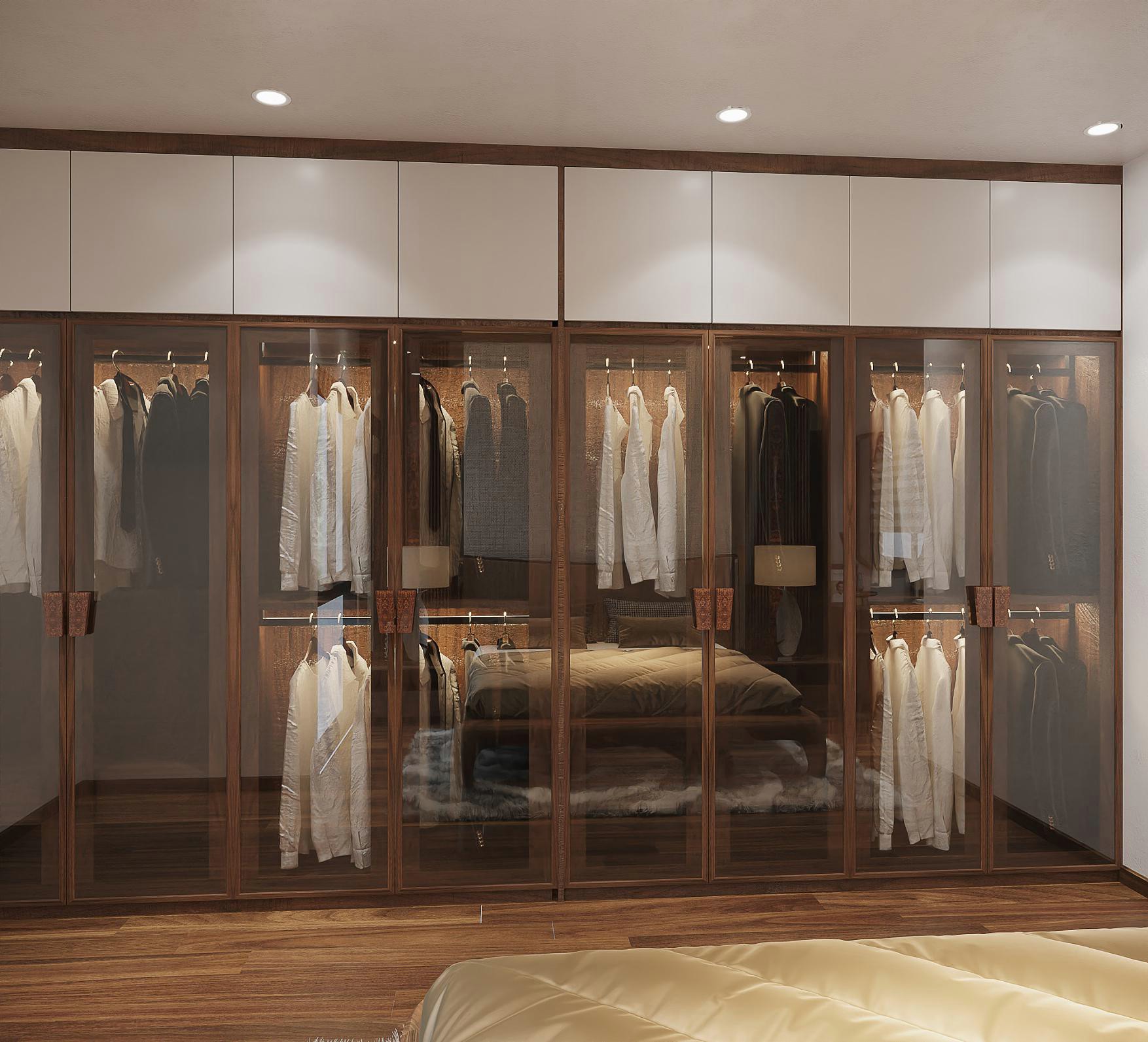 tủ áo quần gỗ óc chó cao kịch trần