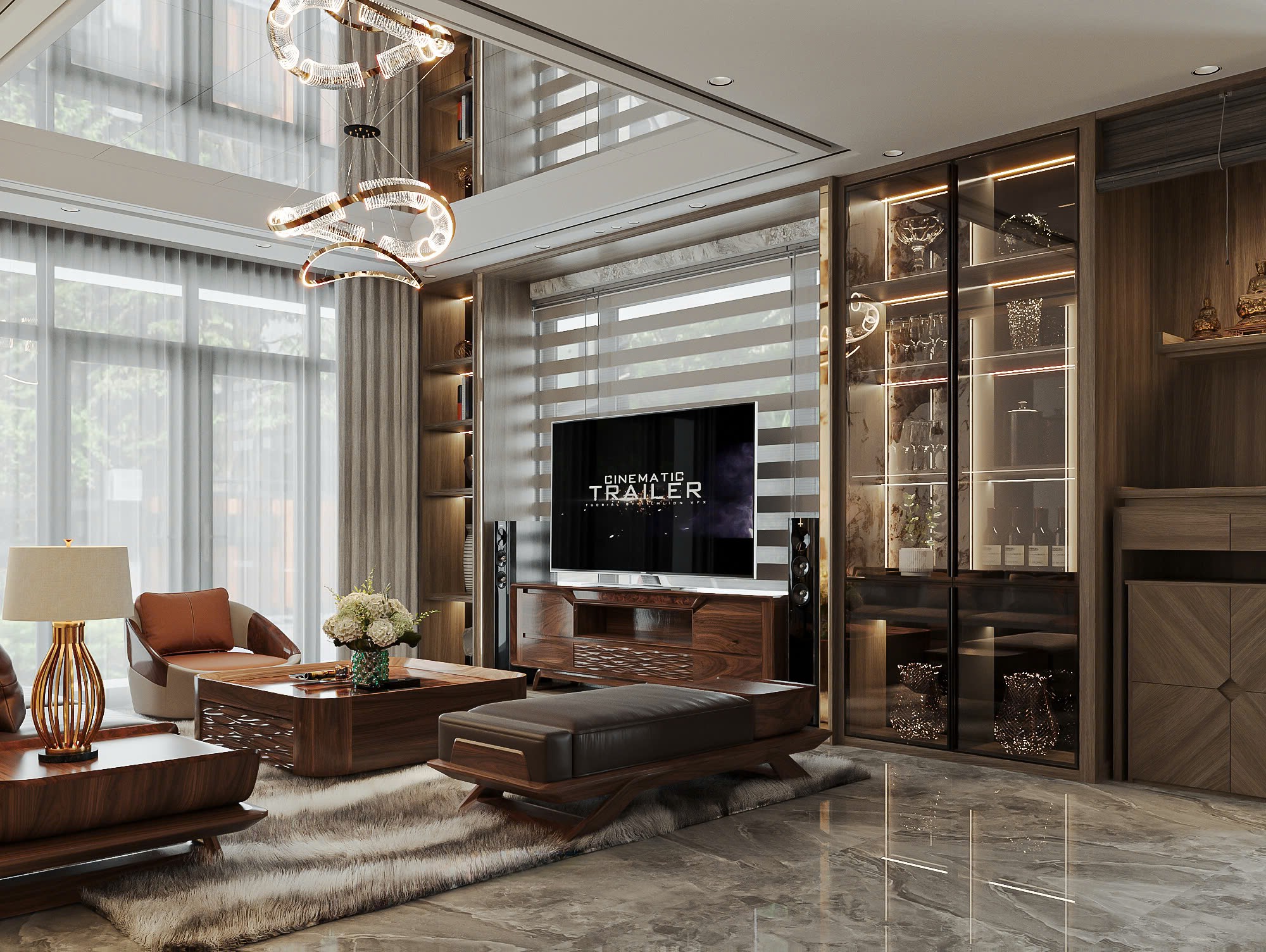 Tủ kệ tivi gỗ óc chó phòng khách đẹp.