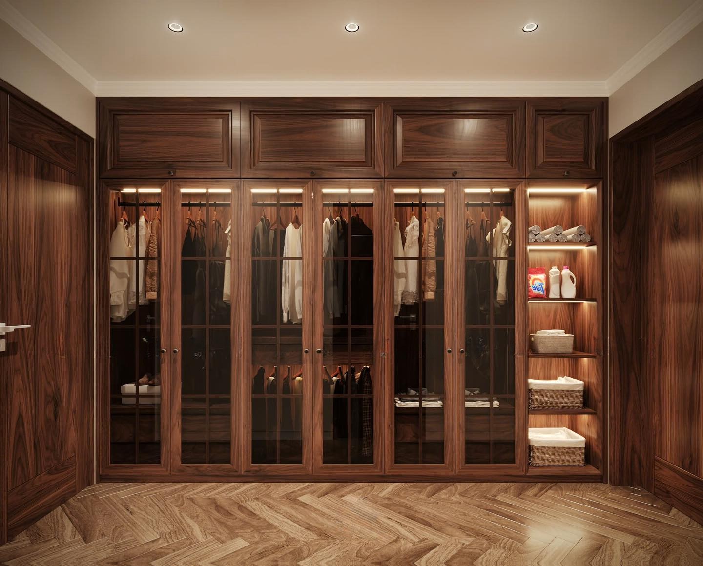 tủ quần áo âm tường gỗ óc chó hiện đại