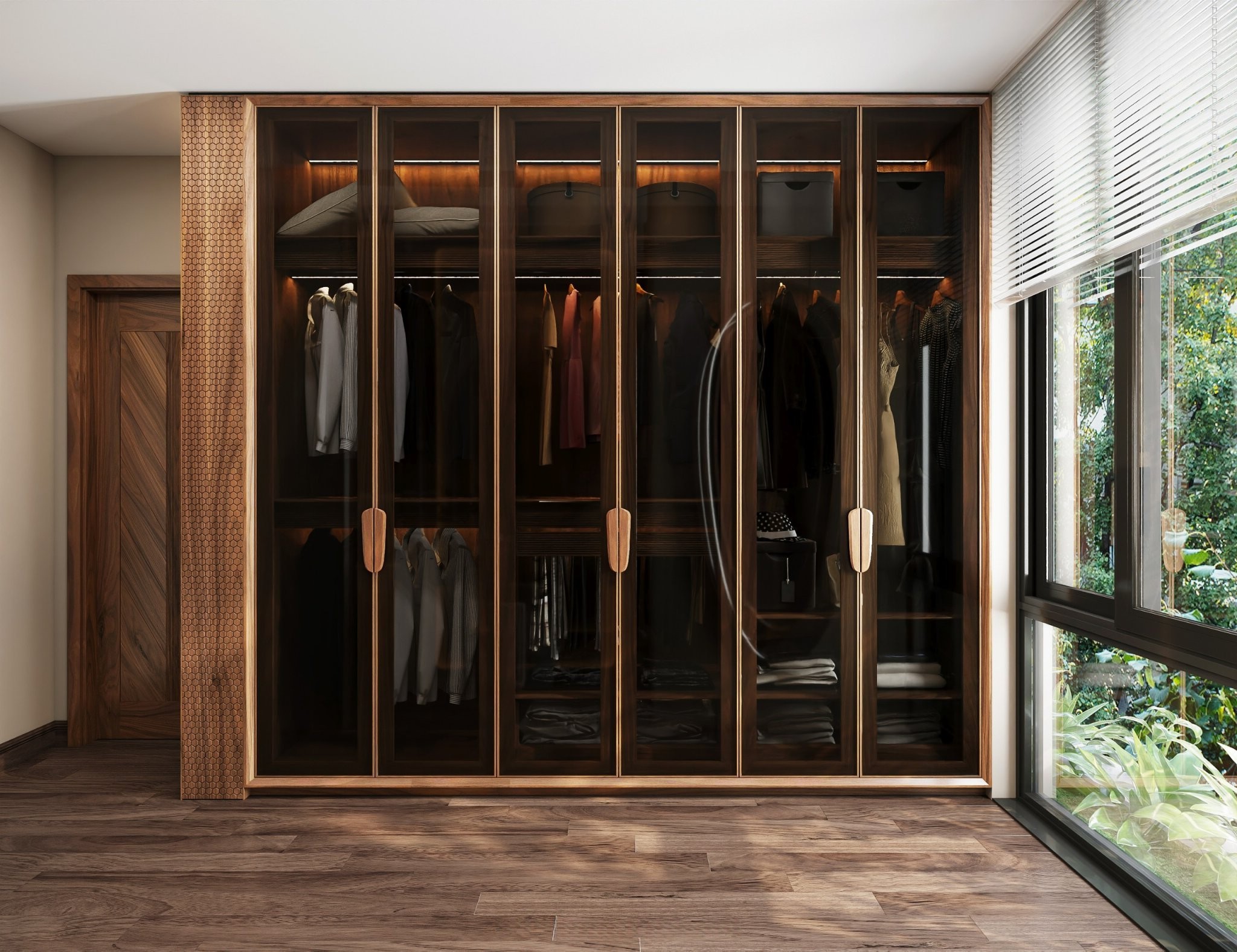 tủ quần áo gỗ óc chó cánh kính