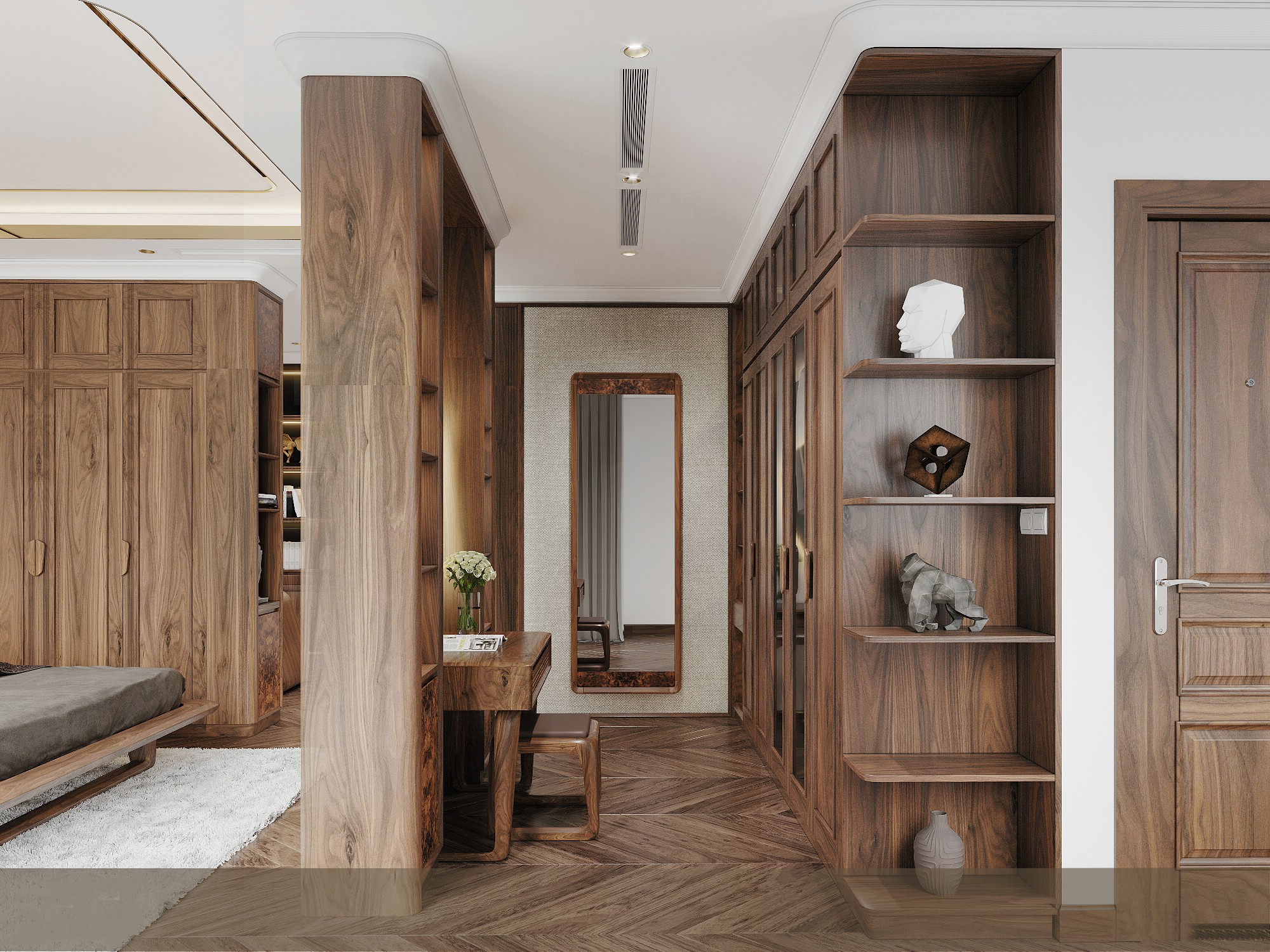 tủ quần áo gỗ óc chó đẹp hiện đại