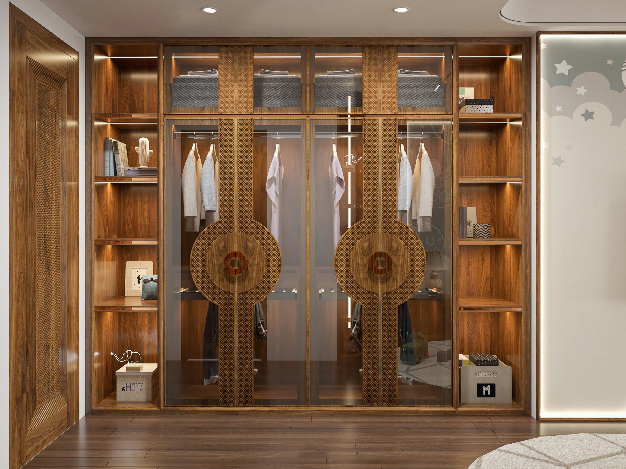 tủ quần áo gỗ óc chó đẹp và hiện đại